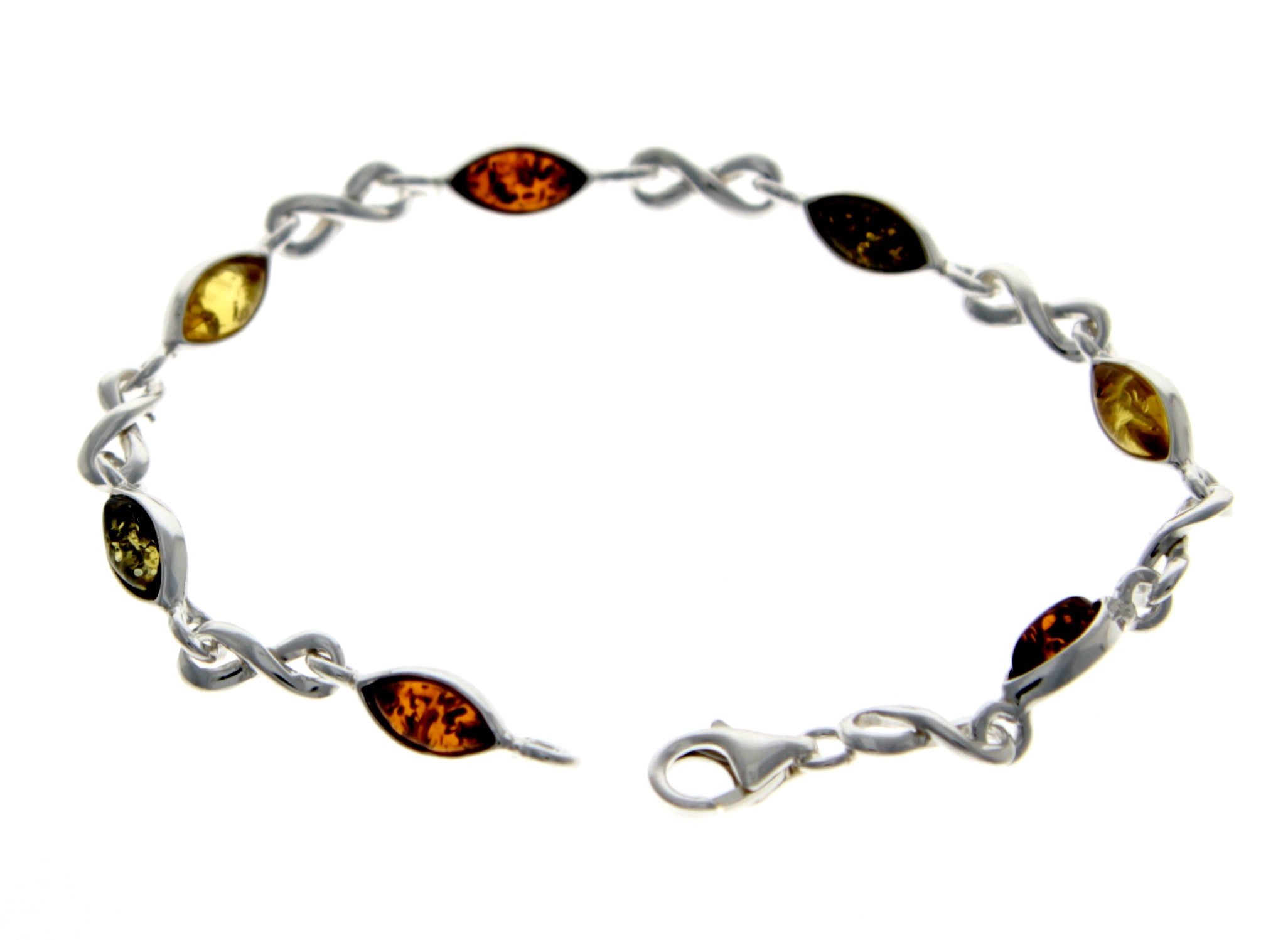 925 Sterling Silver & Genuine Baltic Amber Bracelet 19 cm  - M540