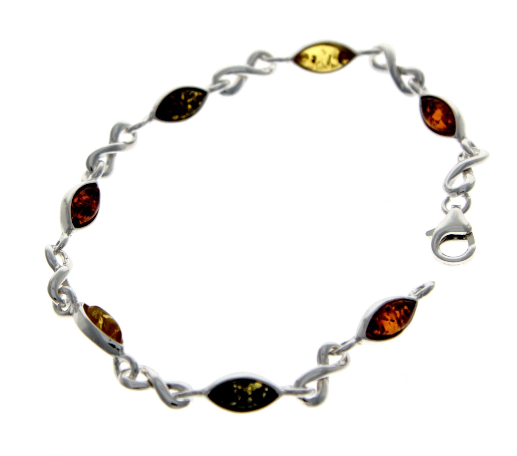 925 Sterling Silver & Genuine Baltic Amber Bracelet 19 cm  - M540