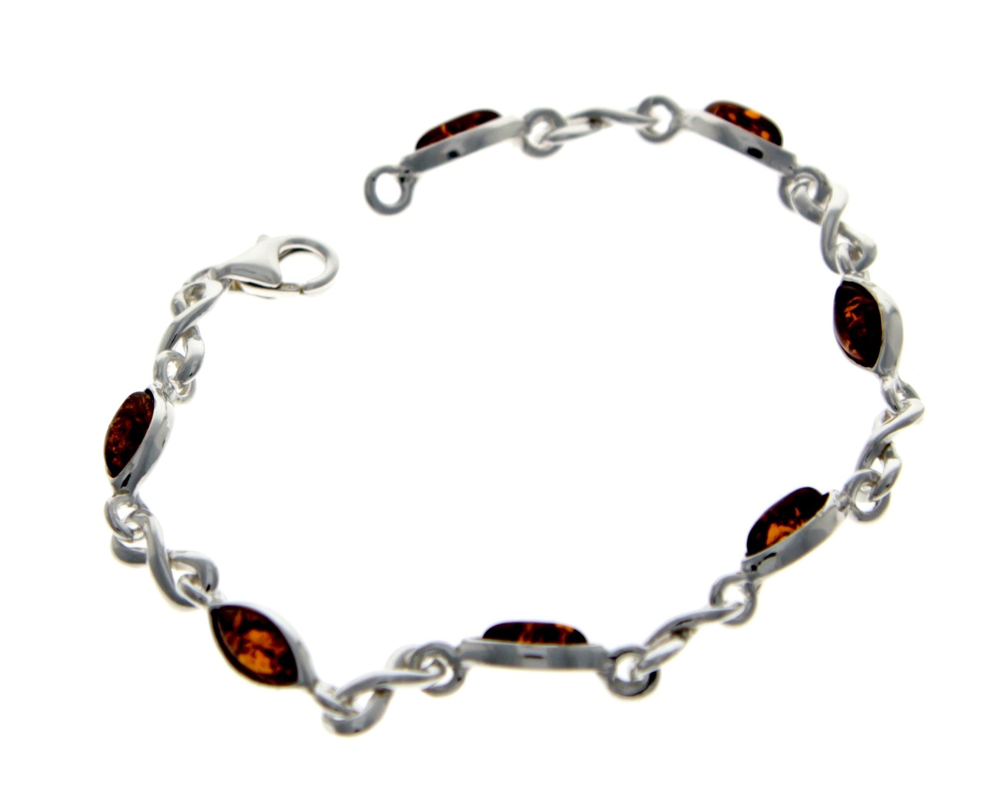 925 Sterling Silver & Genuine Baltic Amber Bracelet 19 cm  - M540