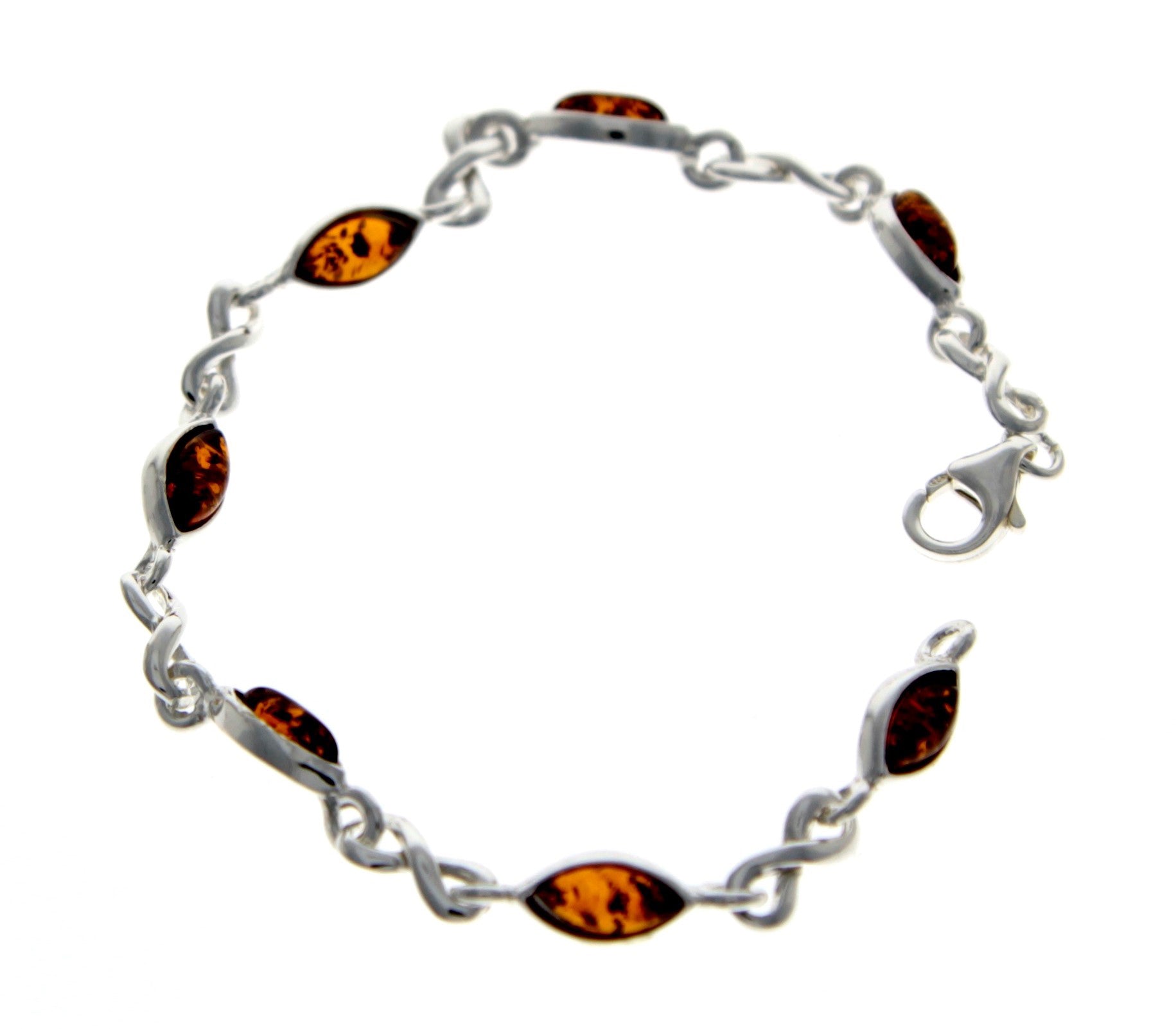 925 Sterling Silver & Genuine Baltic Amber Bracelet 19 cm  - M540