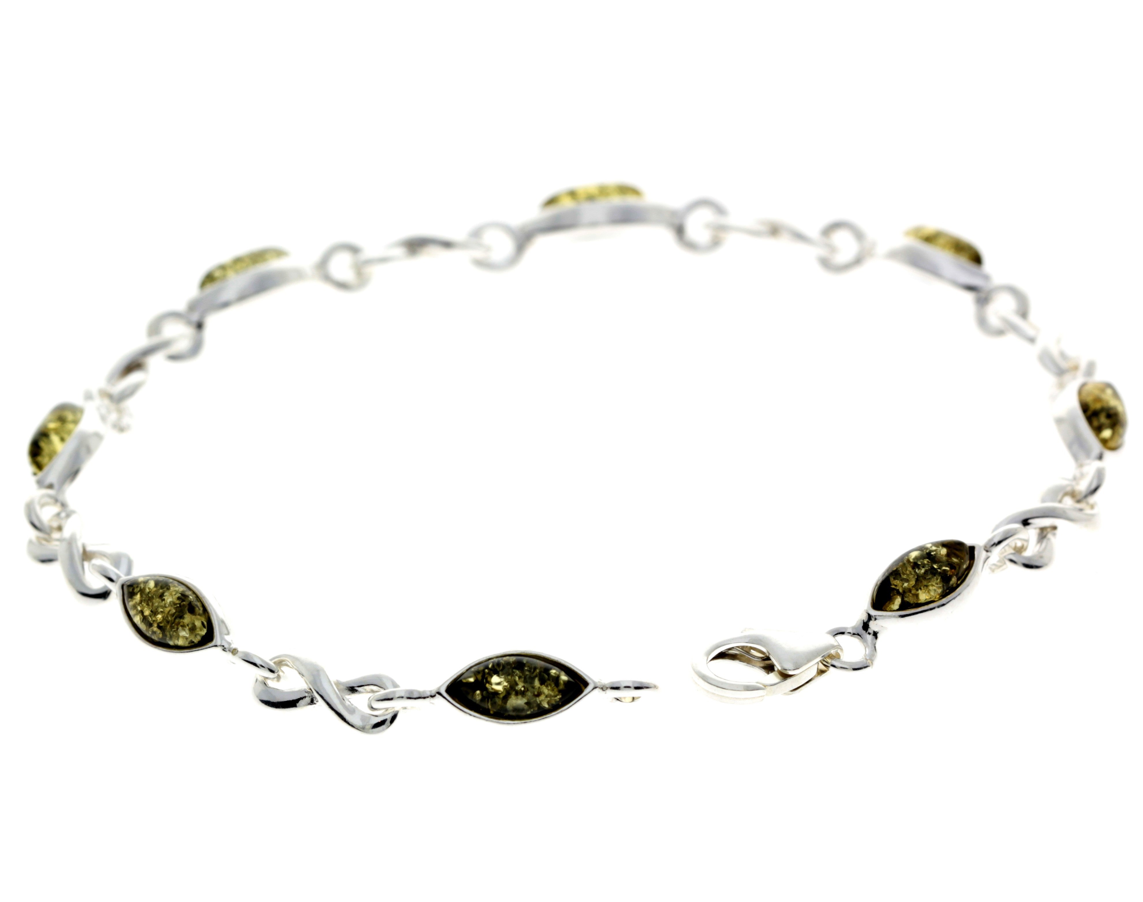 925 Sterling Silver & Genuine Baltic Amber Bracelet 19 cm  - M540