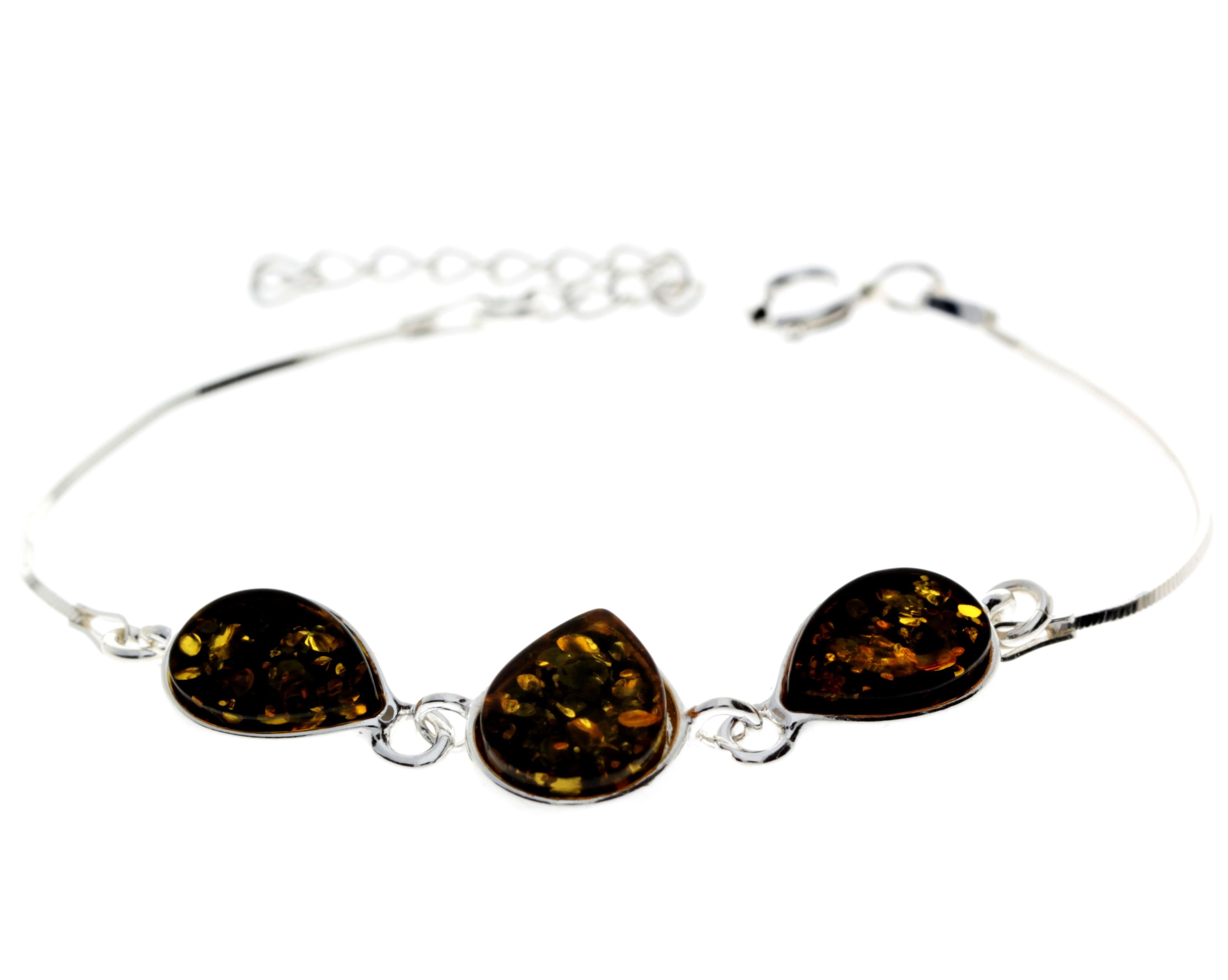 925 Sterling Silver & Baltic Amber Classic Adjustable Bracelet 20 cm - M554