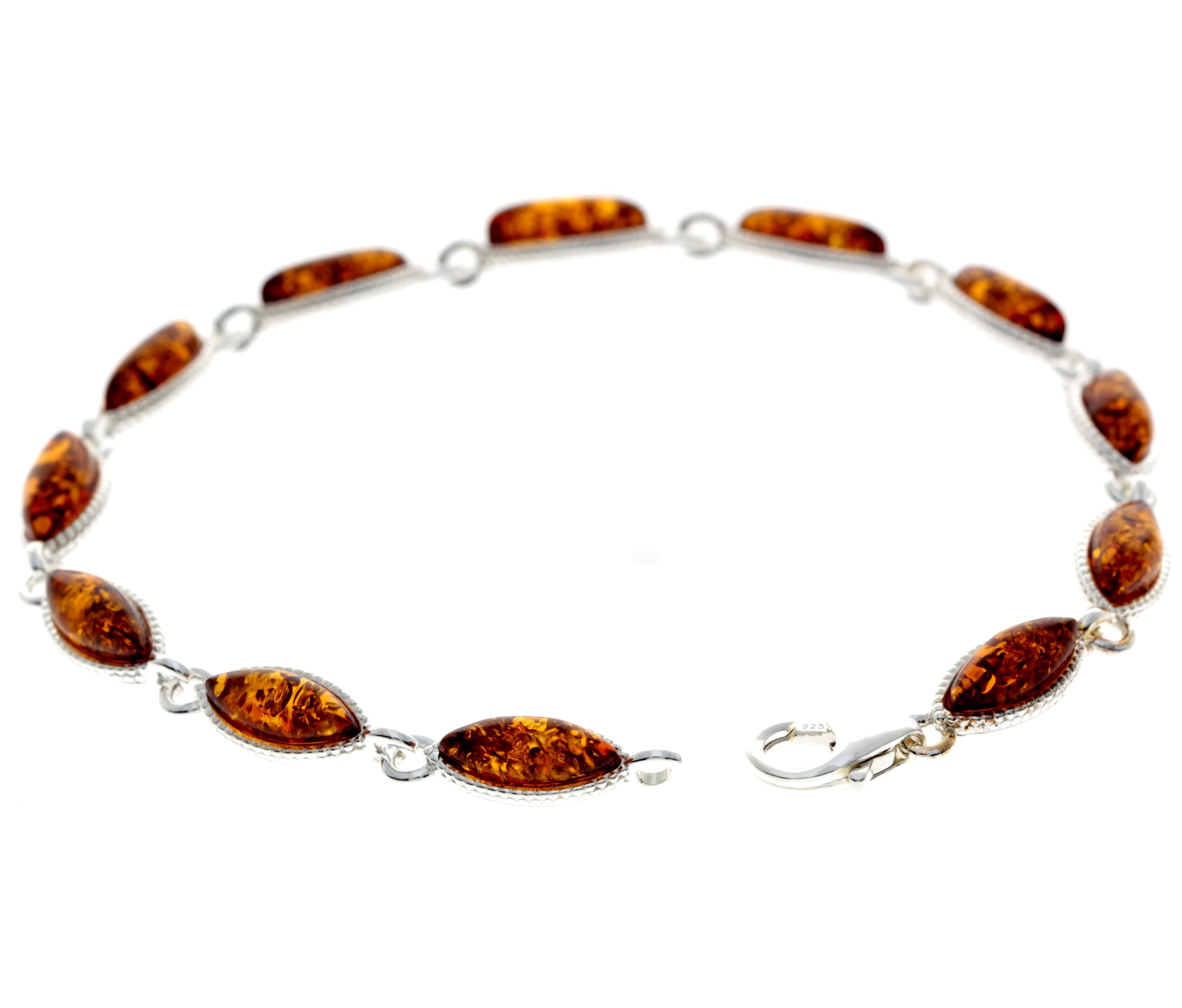 925 Sterling Silver & Genuine Baltic Amber Classic Link Bracelet - M566