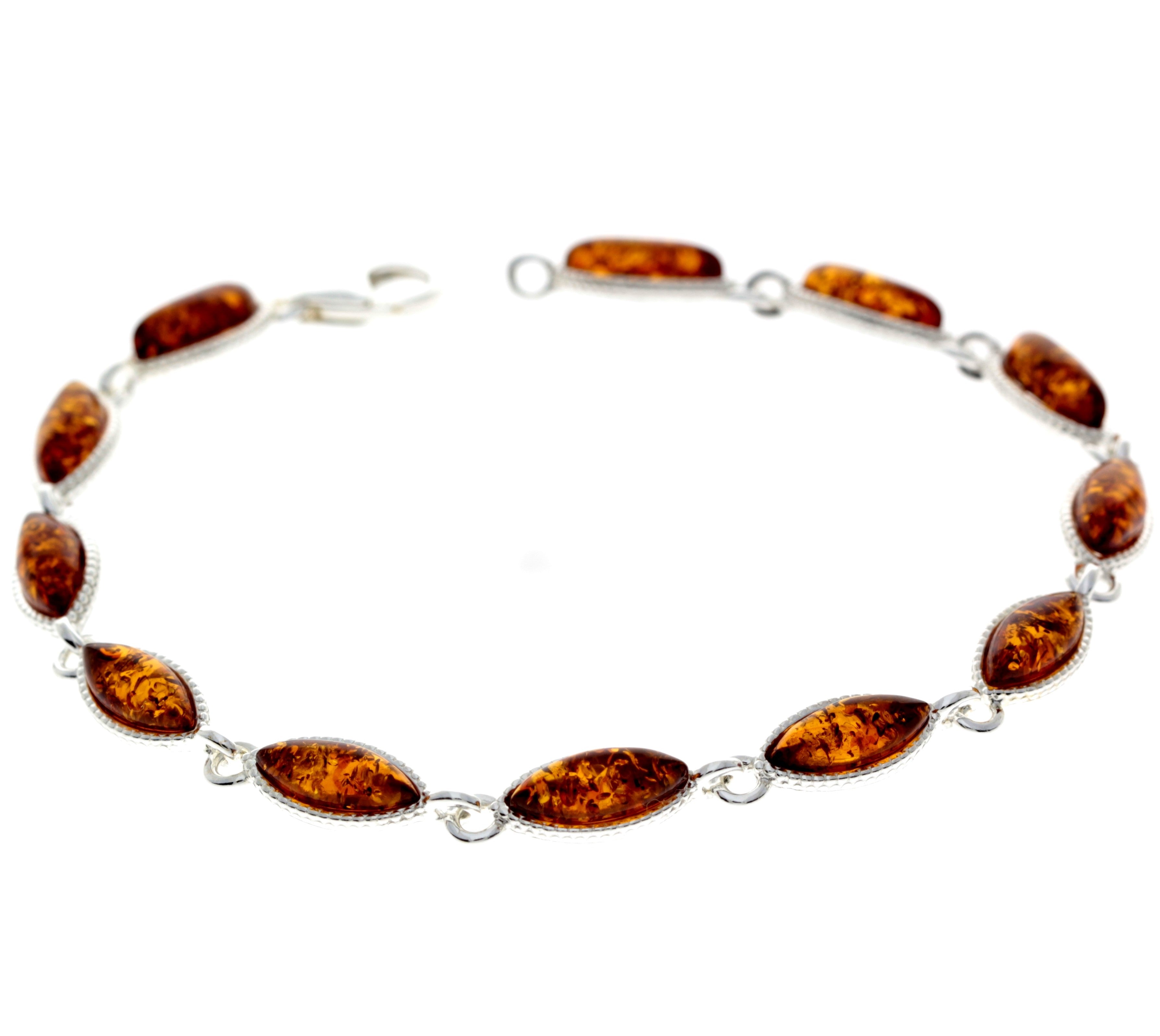 925 Sterling Silver & Genuine Baltic Amber Classic Link Bracelet - M566