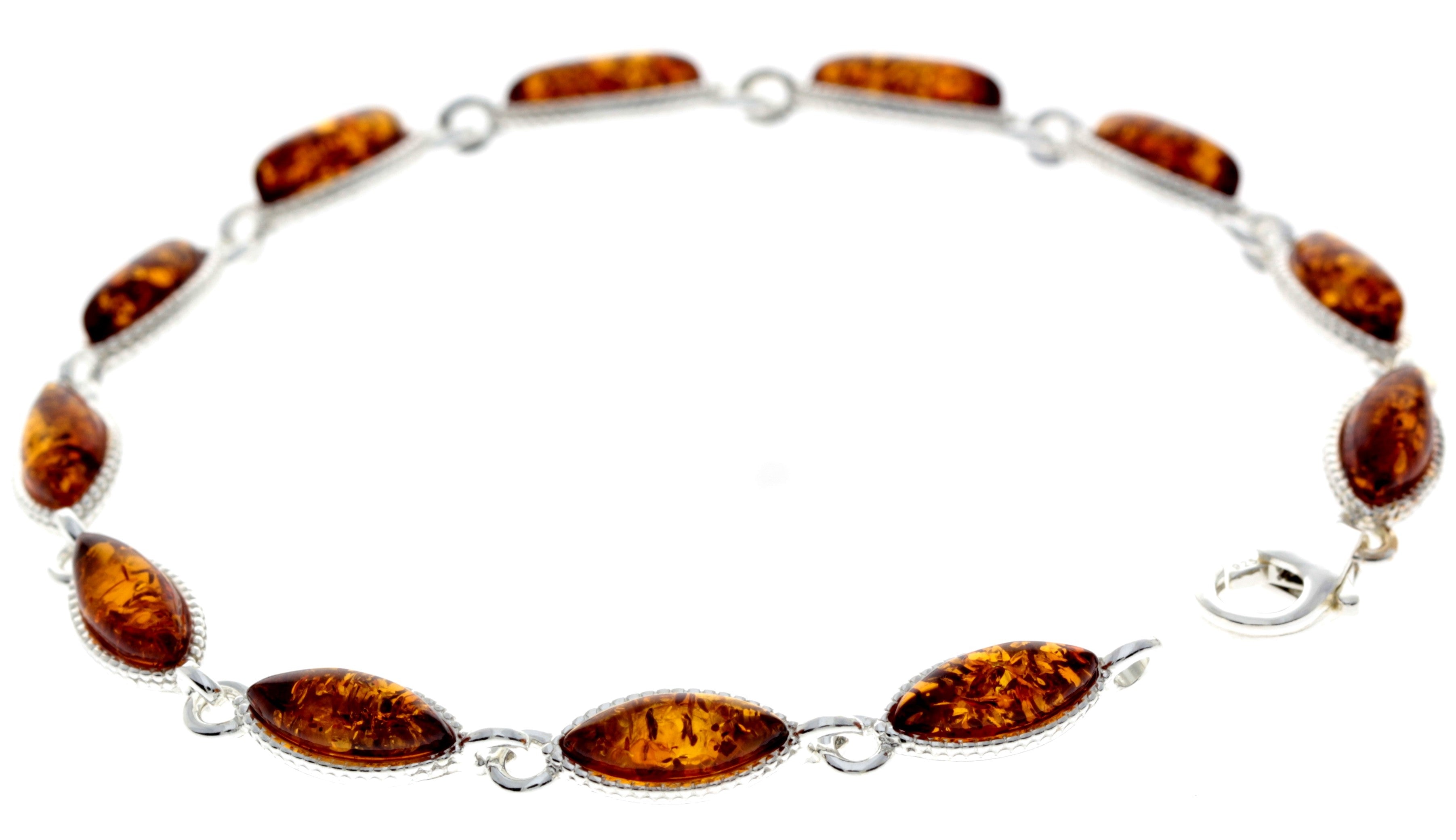 925 Sterling Silver & Genuine Baltic Amber Classic Link Bracelet - M566