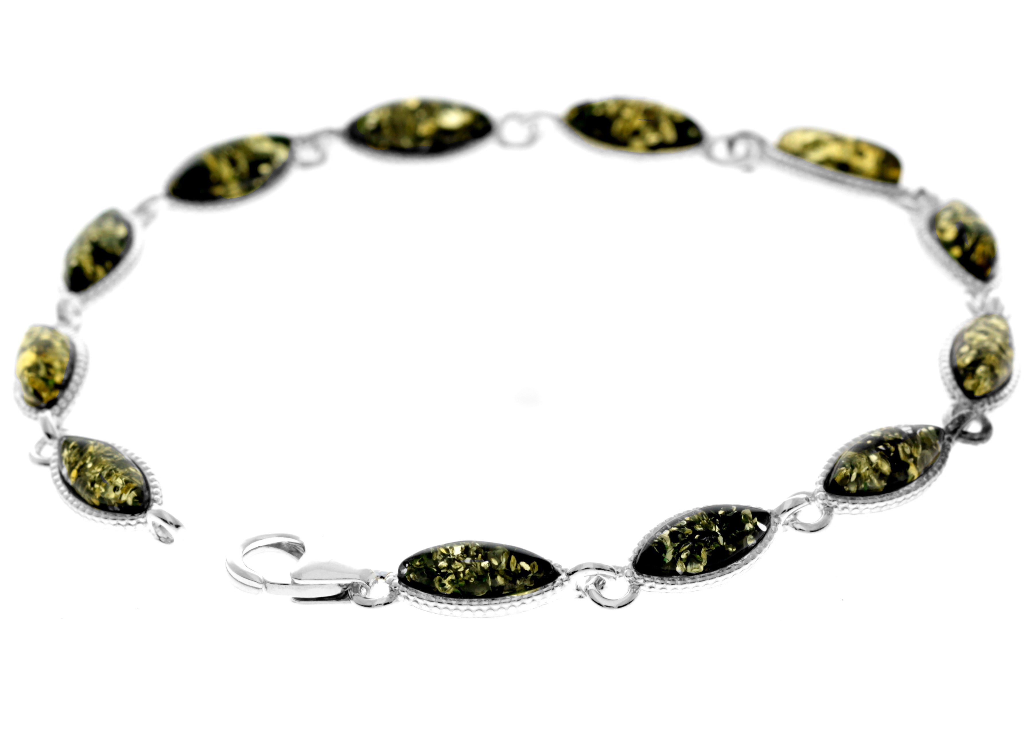 925 Sterling Silver & Genuine Baltic Amber Classic Link Bracelet - M566