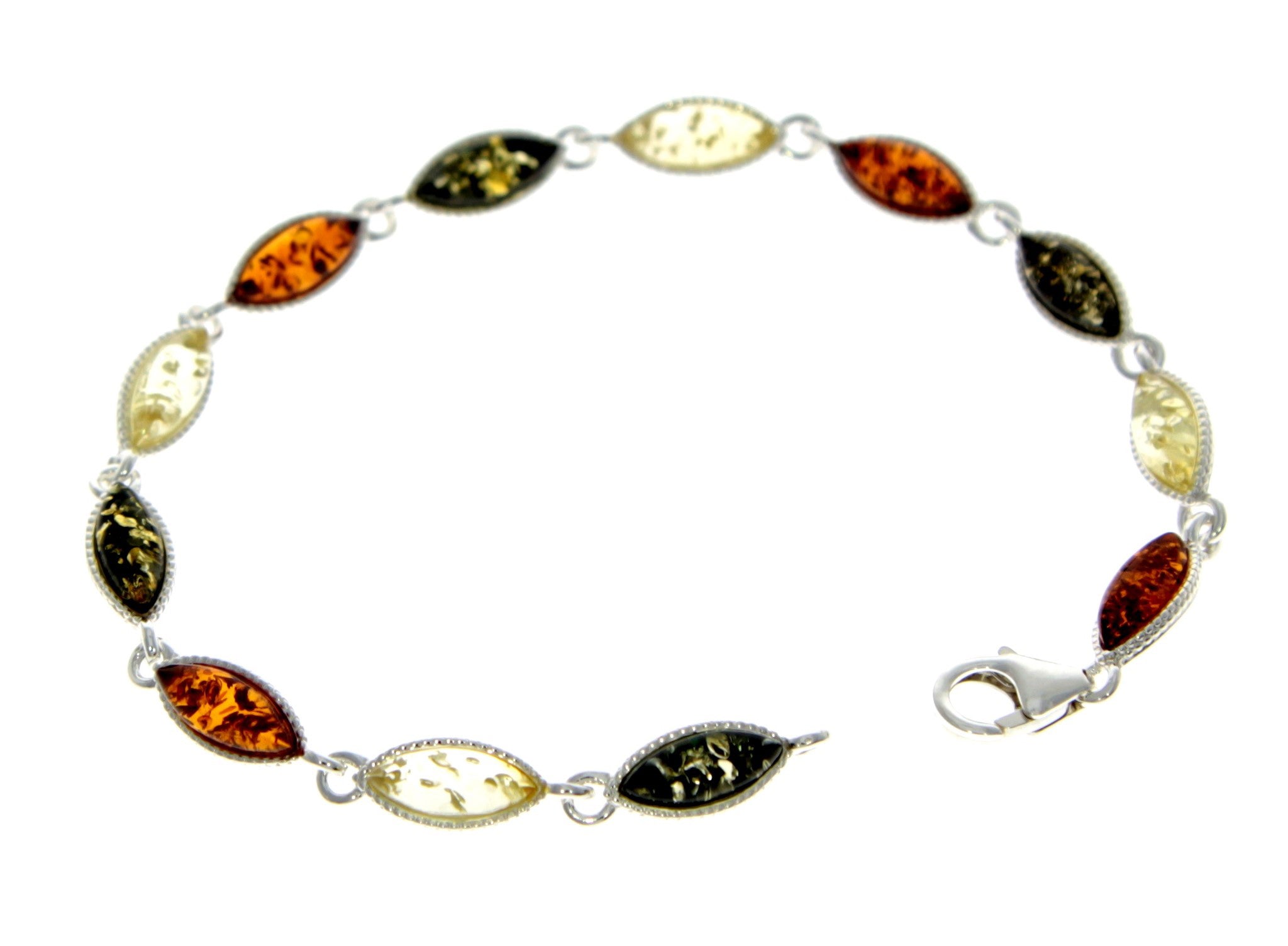 925 Sterling Silver & Genuine Baltic Amber Classic Link Bracelet - M566