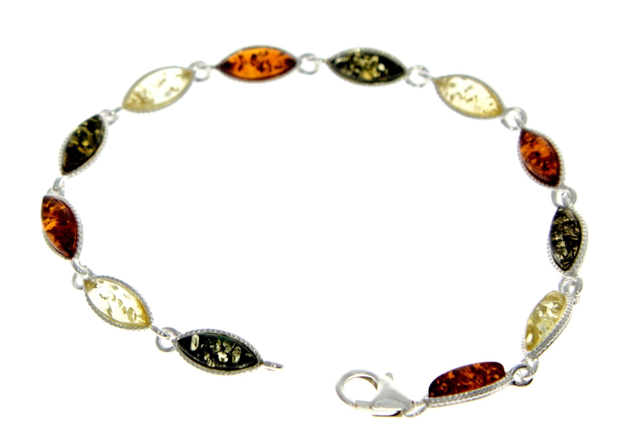 925 Sterling Silver & Genuine Baltic Amber Classic Link Bracelet - M566