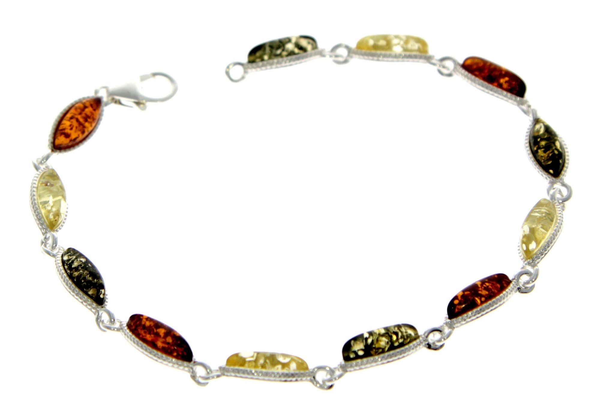 925 Sterling Silver & Genuine Baltic Amber Classic Link Bracelet - M566