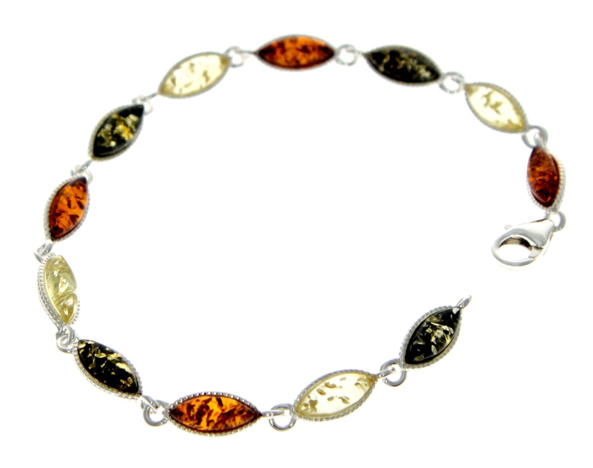 925 Sterling Silver & Genuine Baltic Amber Classic Link Bracelet - M566