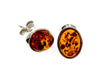 Designer Silver & Amber Stud Earrings in Cognac - SilverAmberJewellery