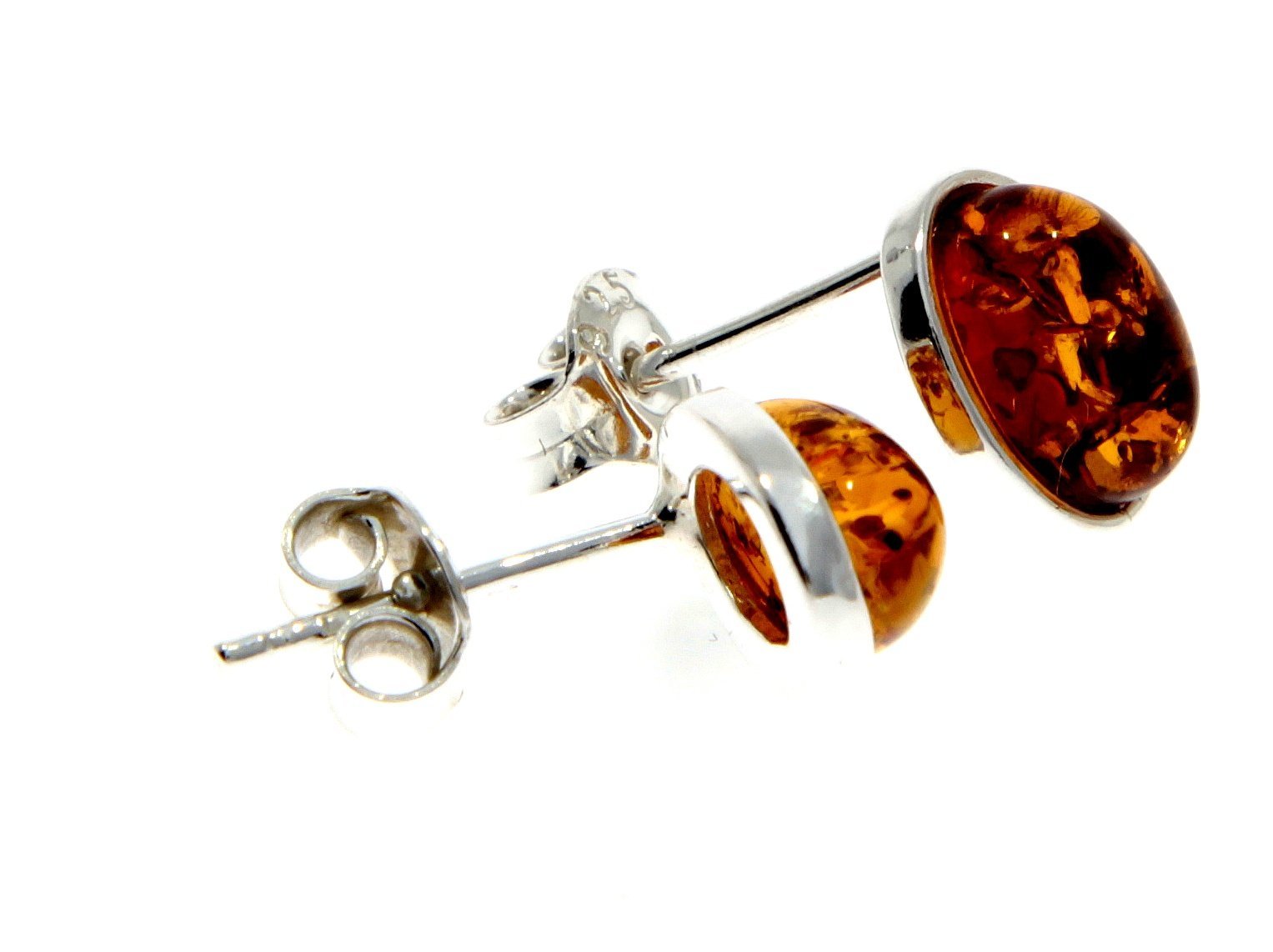 Designer Silver & Amber Stud Earrings in Cognac - SilverAmberJewellery