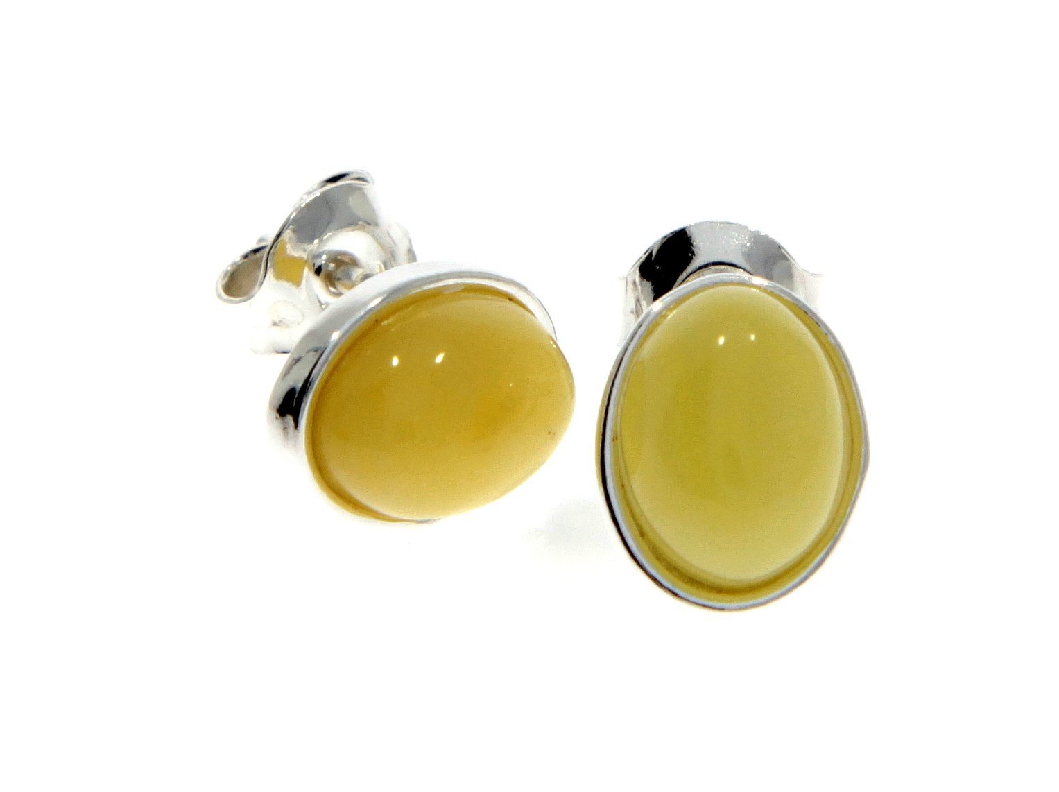 Designer Silver & Amber Stud Earrings in Cognac - SilverAmberJewellery