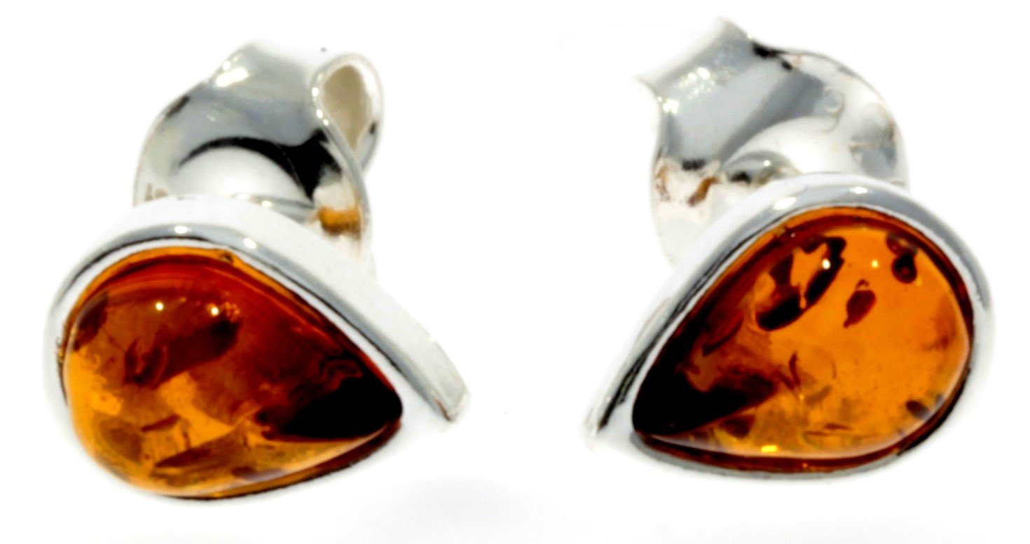 Designer Silver & Amber Stud Earrings Little Pears - SilverAmberJewellery