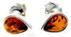 Designer Silver & Amber Stud Earrings Little Pears - SilverAmberJewellery