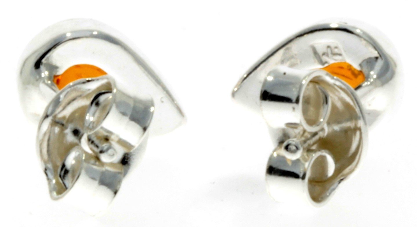 Designer Silver & Amber Stud Earrings Little Pears - SilverAmberJewellery