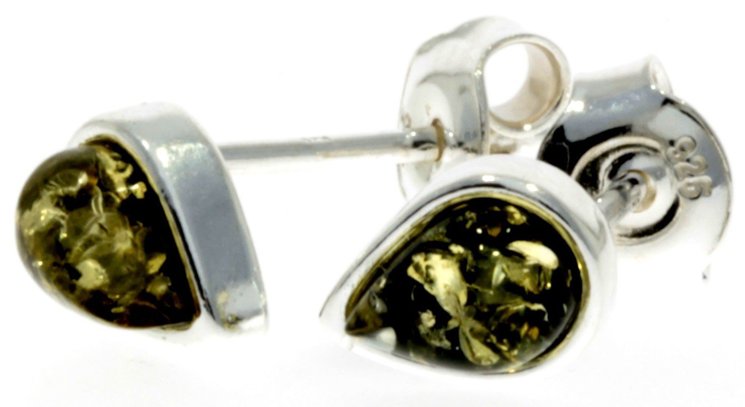 Designer Silver & Amber Stud Earrings Little Pears - SilverAmberJewellery