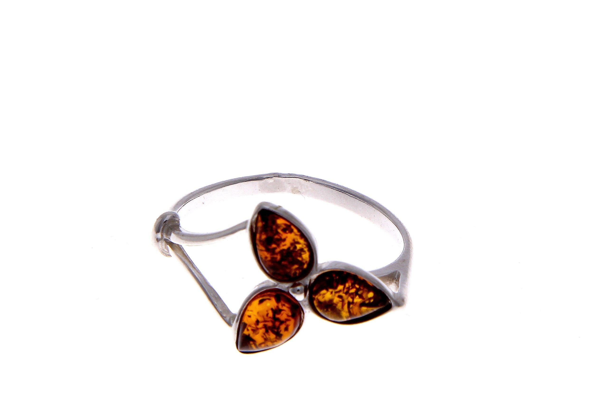 Designer Modern Amber & Sterling Silver Ring - SilverAmberJewellery