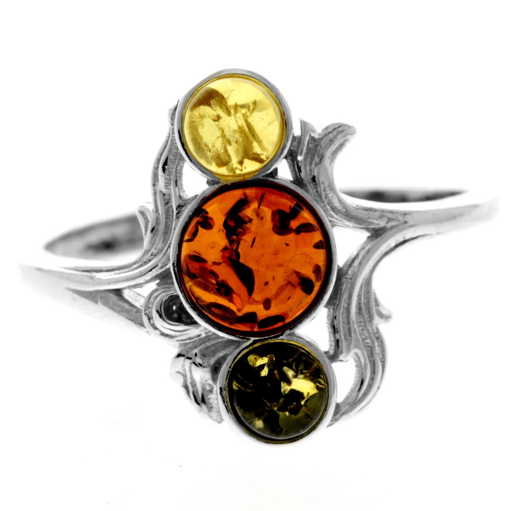 925 Sterling Silver & Genuine Baltic Amber Modern Ring - M737