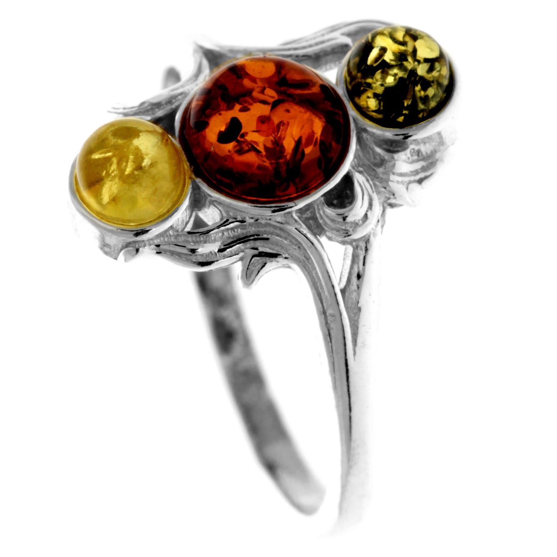 925 Sterling Silver & Genuine Baltic Amber Modern Ring - M737