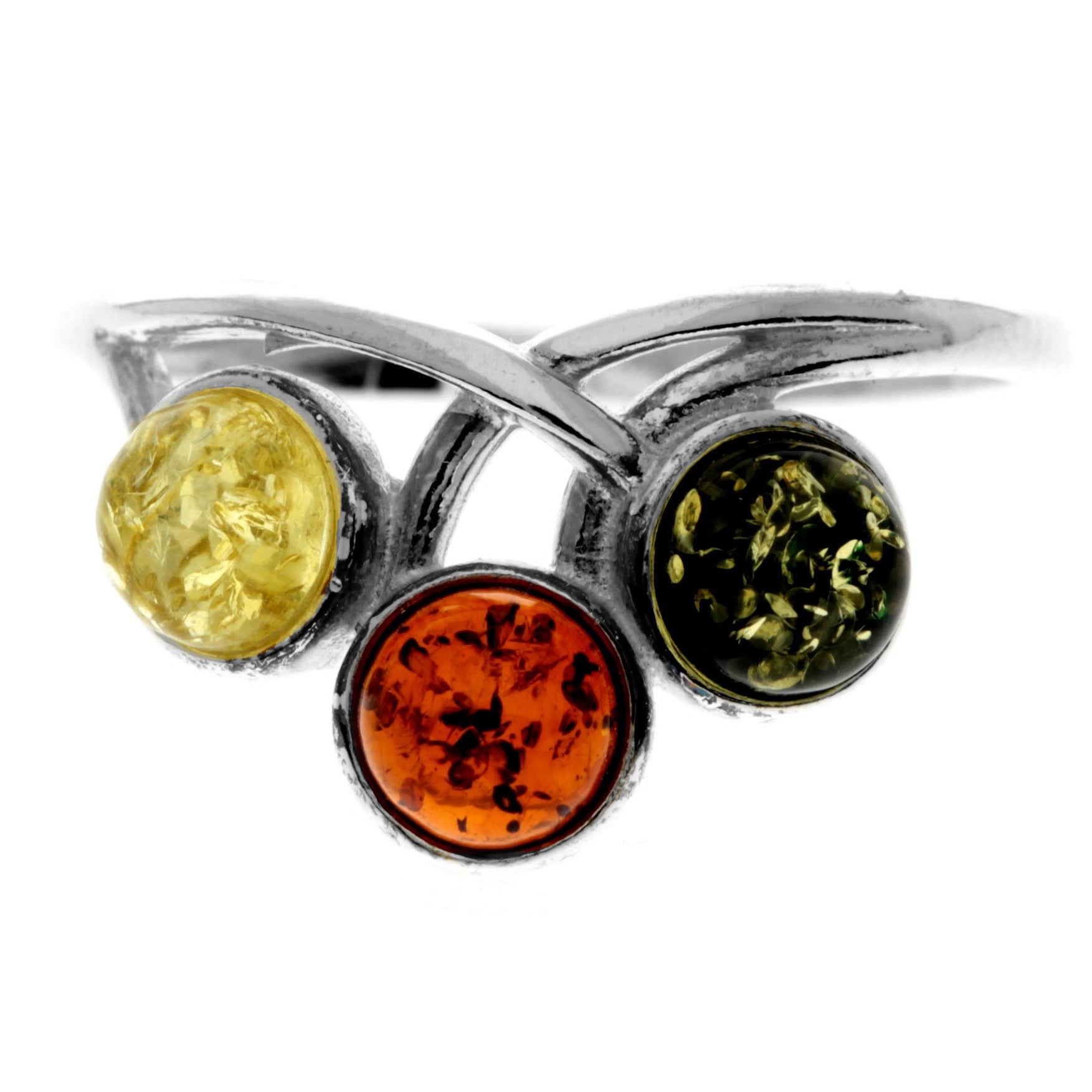 925 Sterling Silver & Genuine Baltic Amber Modern Ring - M739