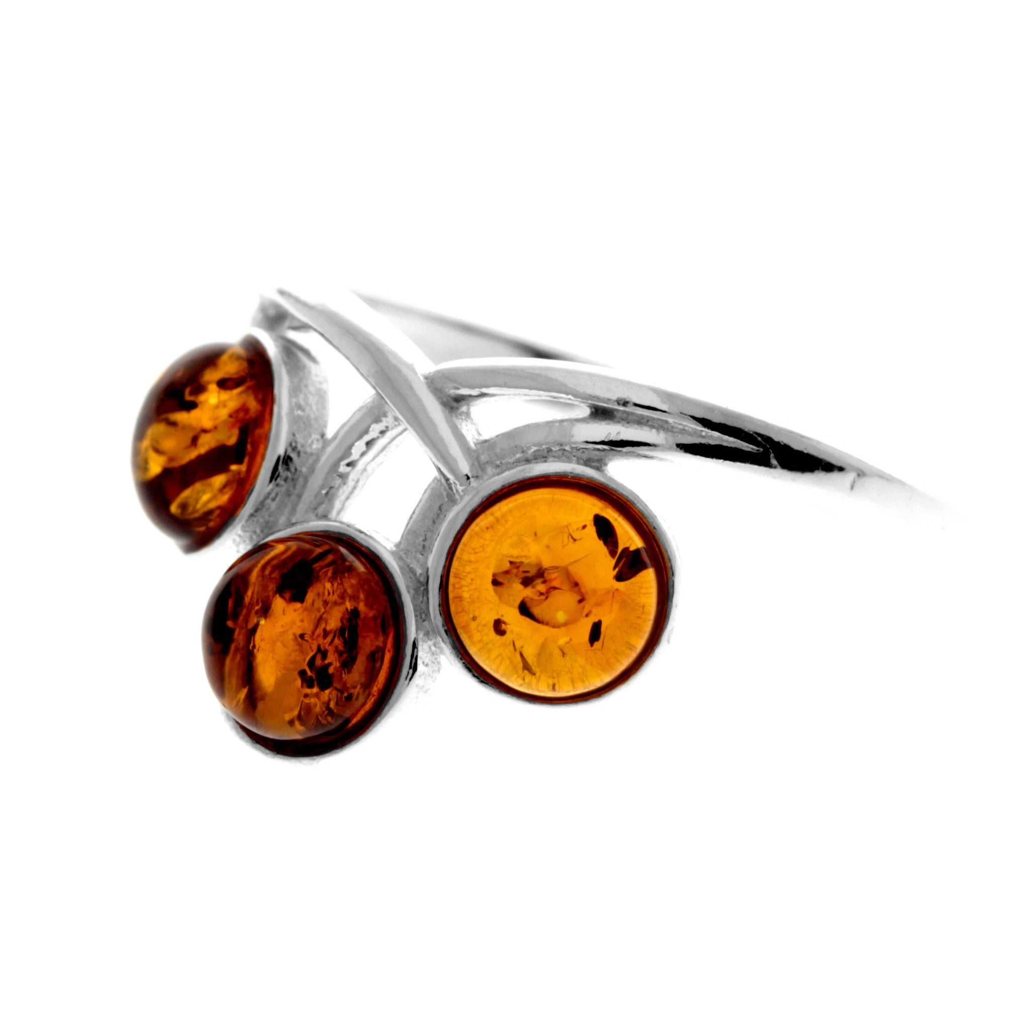 925 Sterling Silver & Genuine Baltic Amber Modern Ring - M739