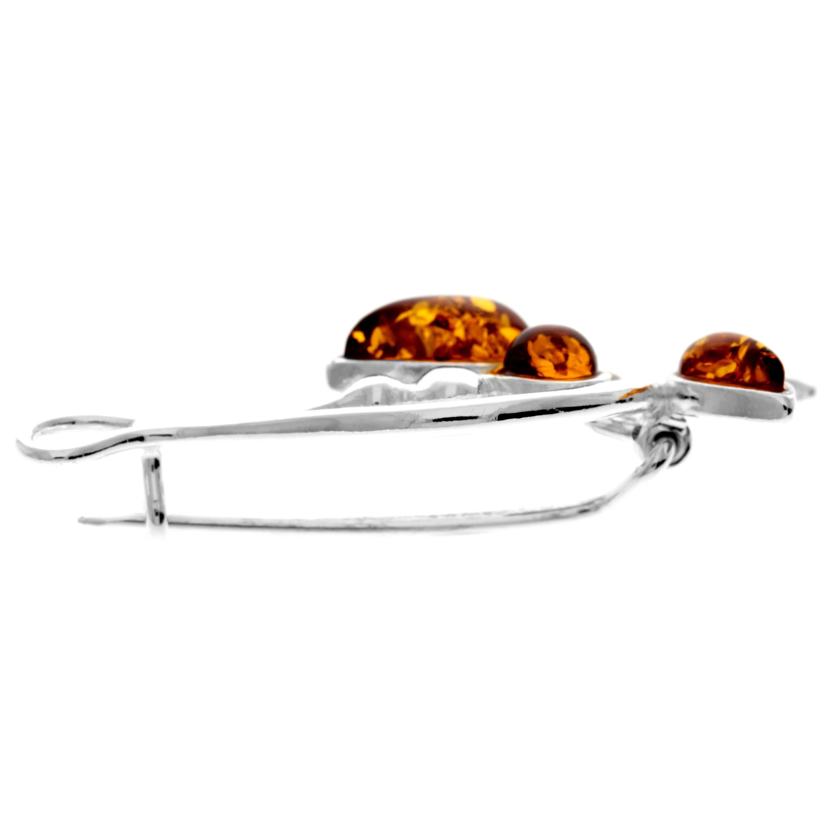 925 Sterling Silver & Genuine Baltic Amber Modern Brooch - M807