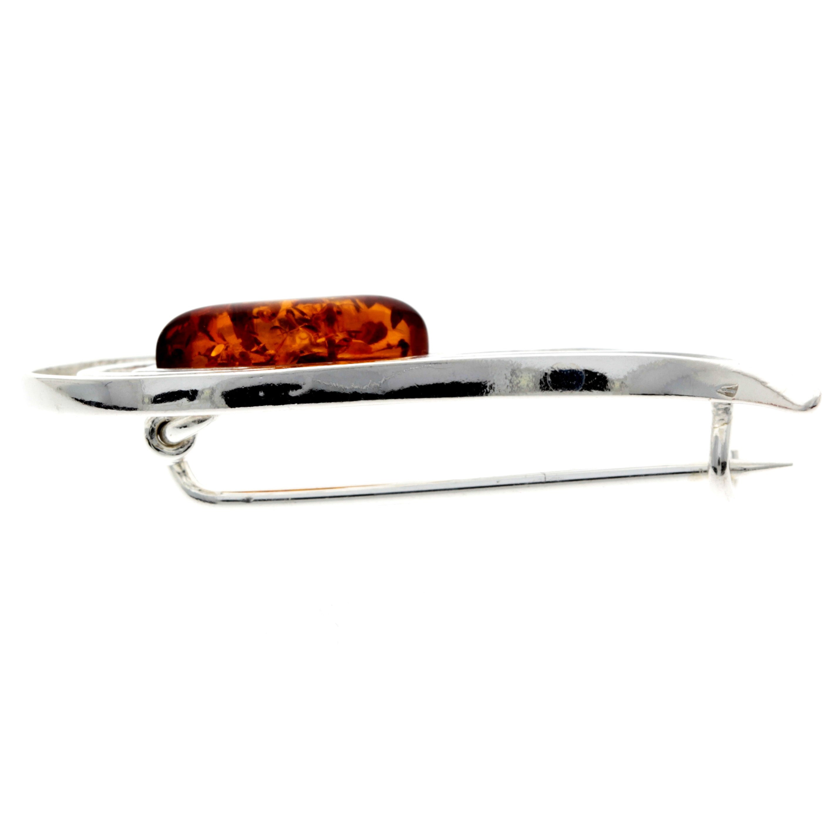 925 Sterling Silver & Genuine Baltic Amber Modern Brooch - M815