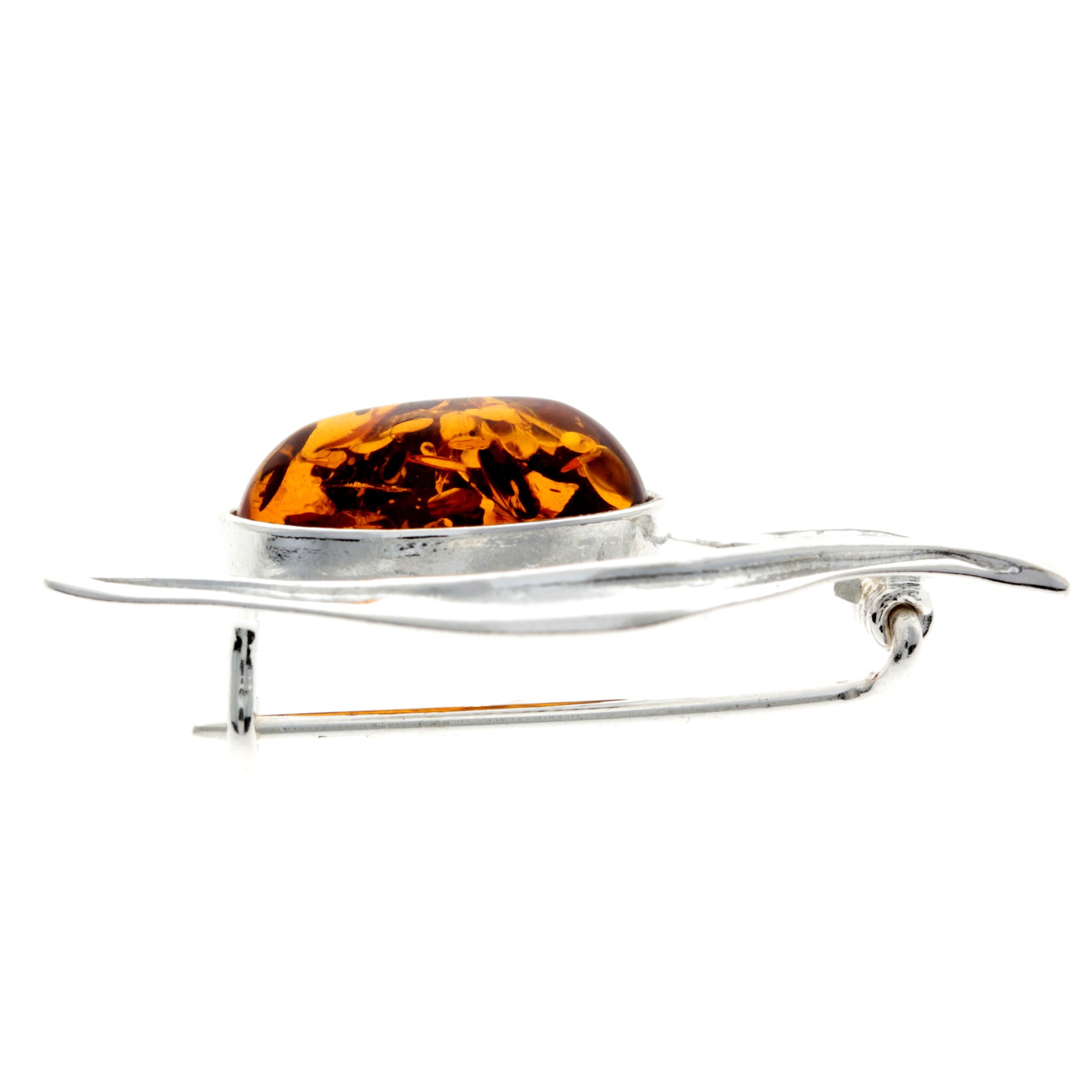 925 Sterling Silver & Genuine Baltic Amber Angels Wing Brooch - M816