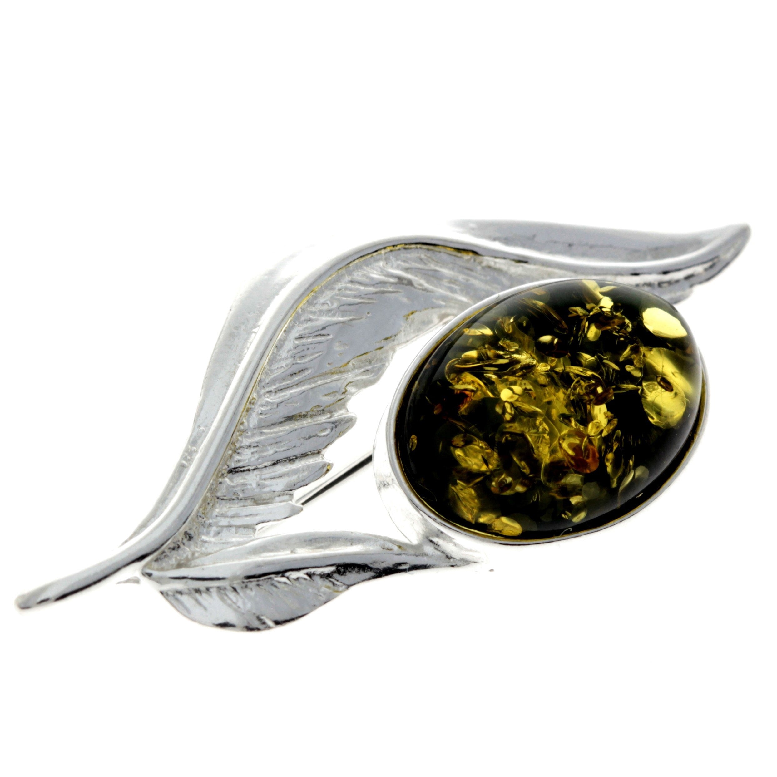 925 Sterling Silver & Genuine Baltic Amber Angels Wing Brooch - M816