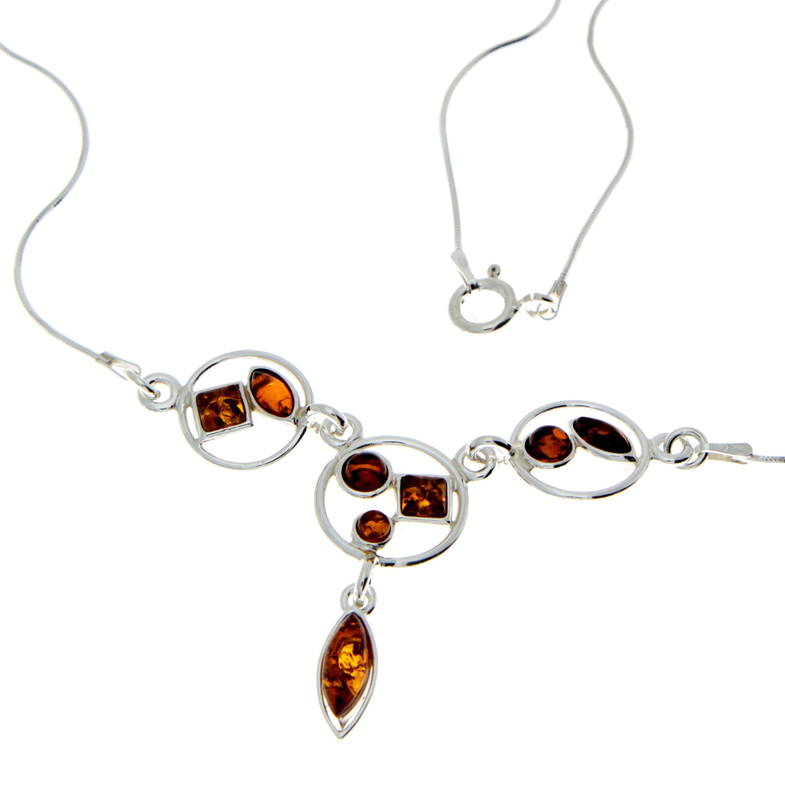 925 Sterling Silver & Genuine Baltic Amber Multi Stones Modern Necklace - M912