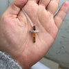 925 Steling Silver & Genuine Baltic Amber Modern Cross Pendant - 644