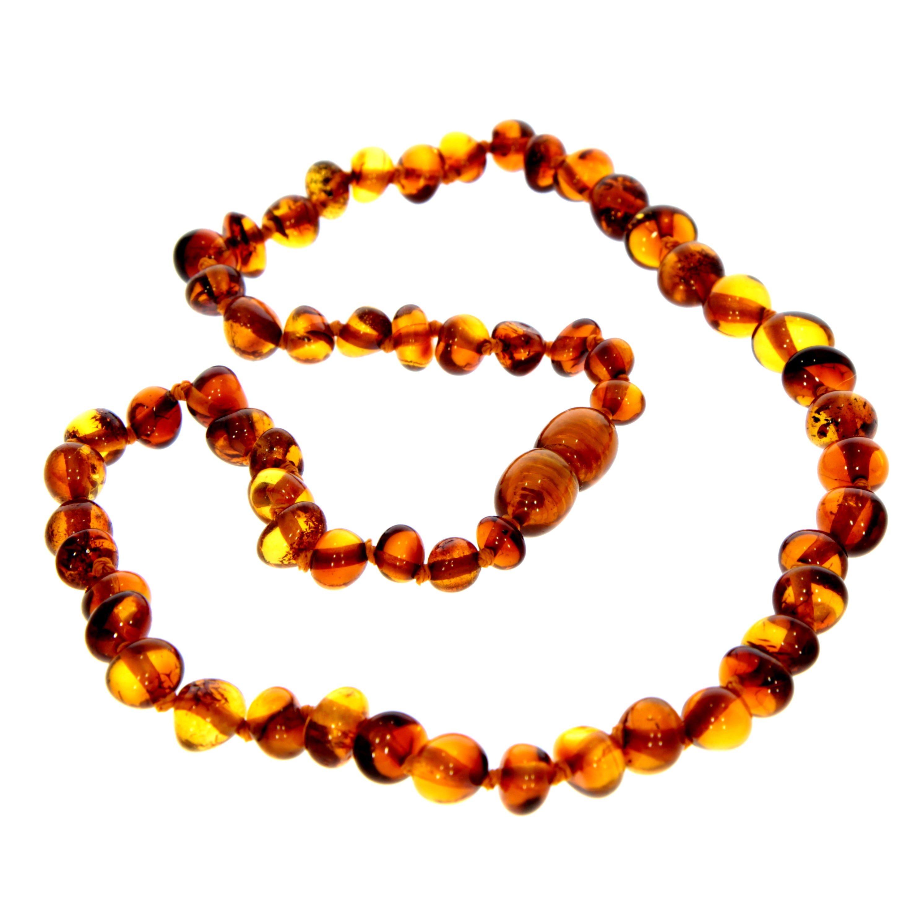 Genuine Baltic Amber Polished Baroque Beaded Necklace in various colours & sizes. All beads knotted in between.