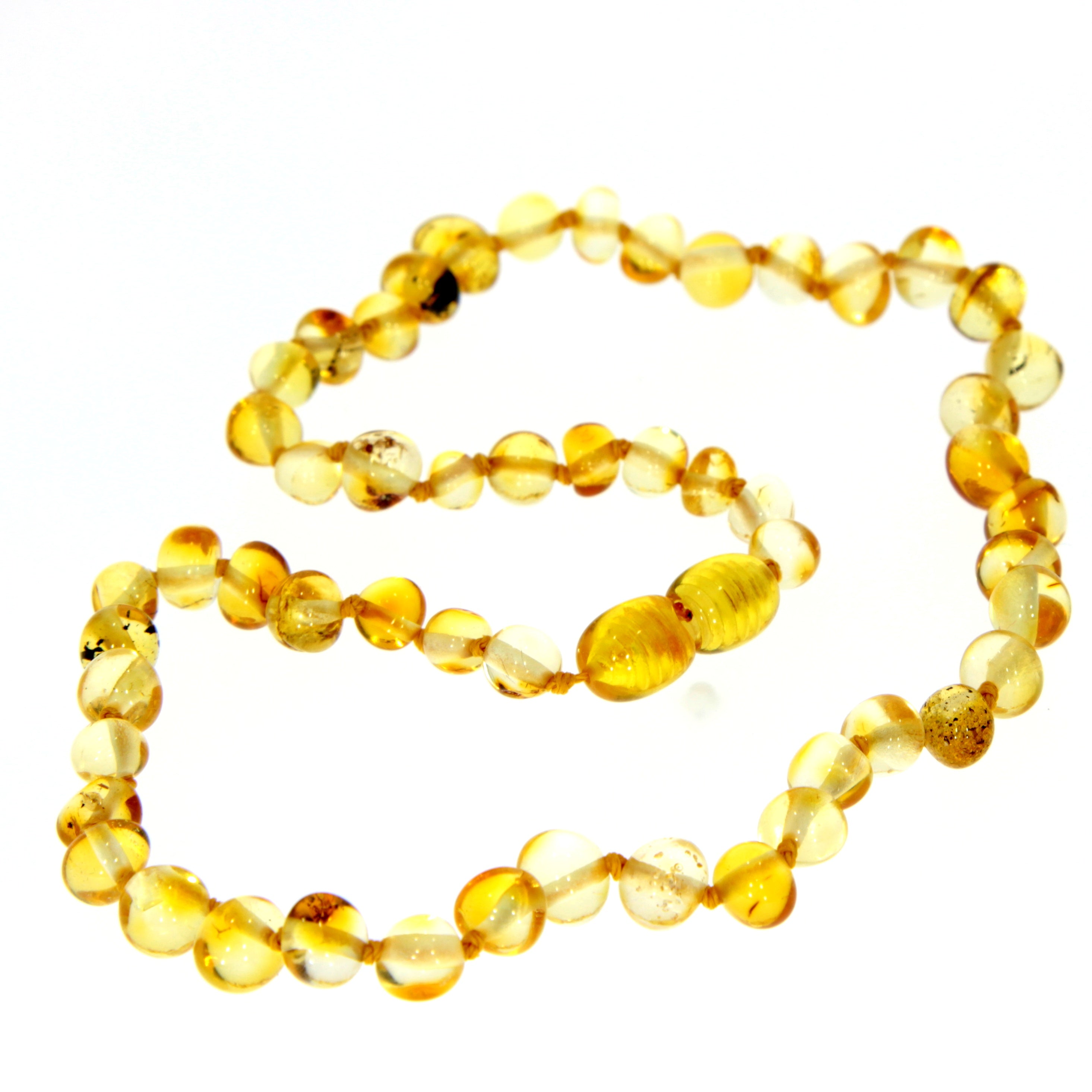 Genuine Baltic Amber Polished Baroque Beaded Necklace in various colours & sizes. All beads knotted in between.