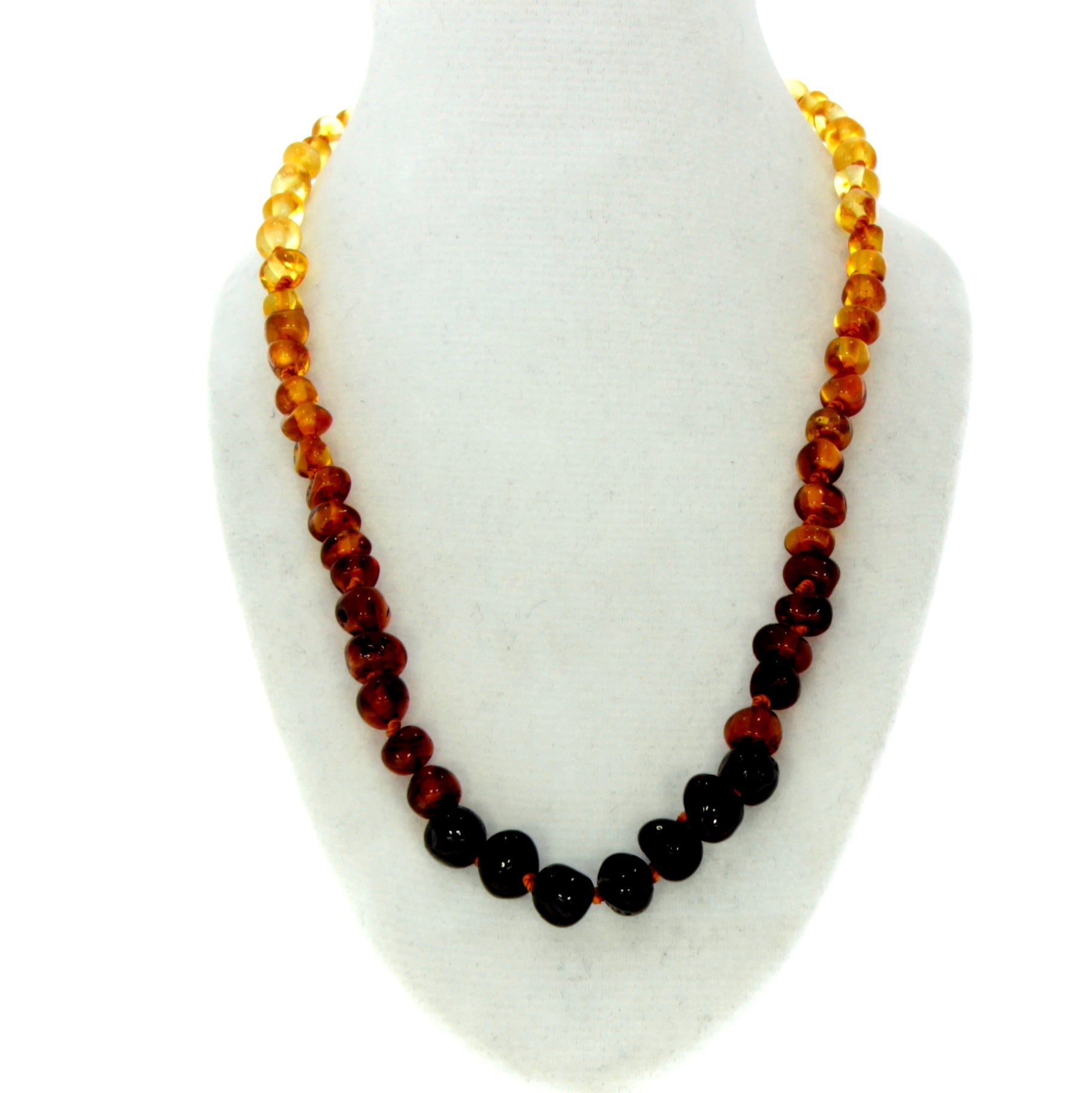 Genuine Baltic Amber Polished Baroque Beaded Necklace in various colours & sizes. All beads knotted in between.