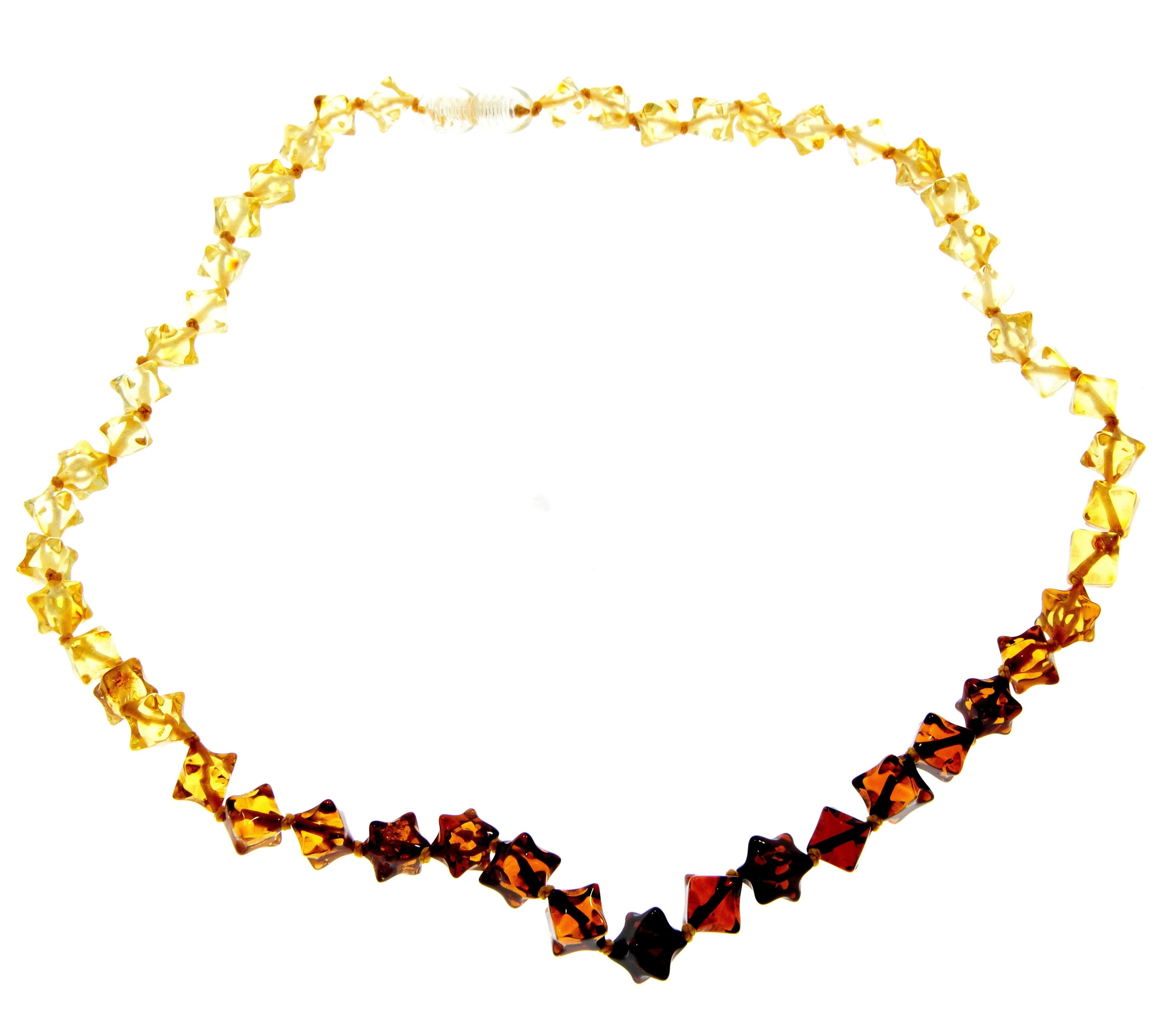 Genuine Baltic Amber Cube Faceted Beads for Men / Unisex Beaded Necklace - NE0197