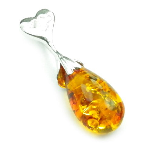 925 Sterling Silver & Genuine Cognac Baltic Amber Exlusive Unique Pendant - PD0684