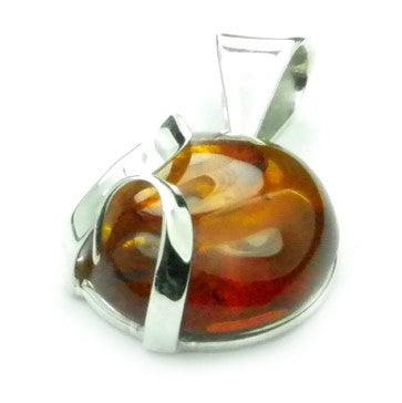 925 Sterling Silver & Genuine Cognac Baltic Amber Exlusive Unique Pendant - PD0791