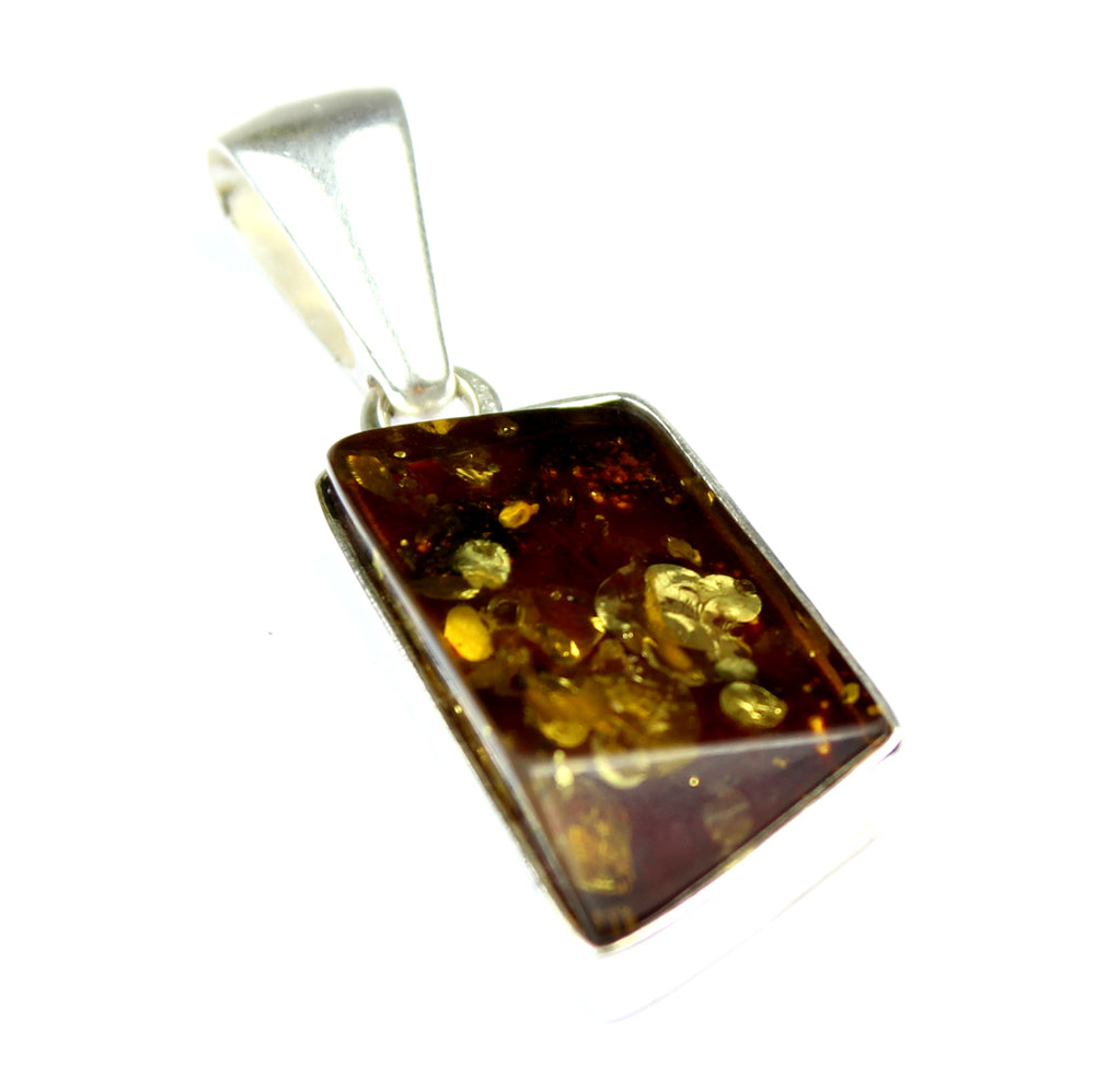 925 Sterling Silver & Genuine Cognac Baltic Amber Exlusive Unique Pendant - PD1339