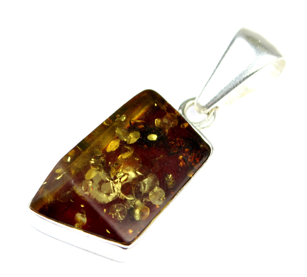 925 Sterling Silver & Genuine Cognac Baltic Amber Exlusive Unique Pendant - PD1339