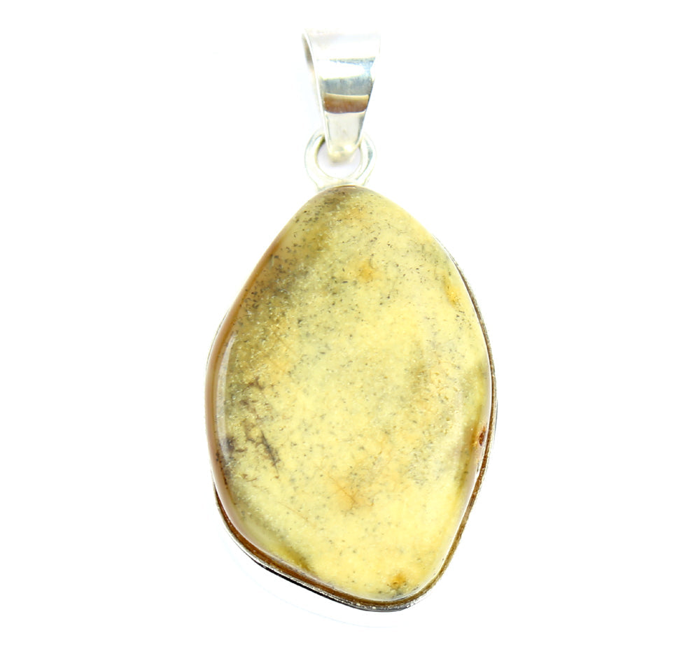 925 Sterling Silver & Genuine Lemon Baltic Amber Exlusive Unique Pendant - PD1345