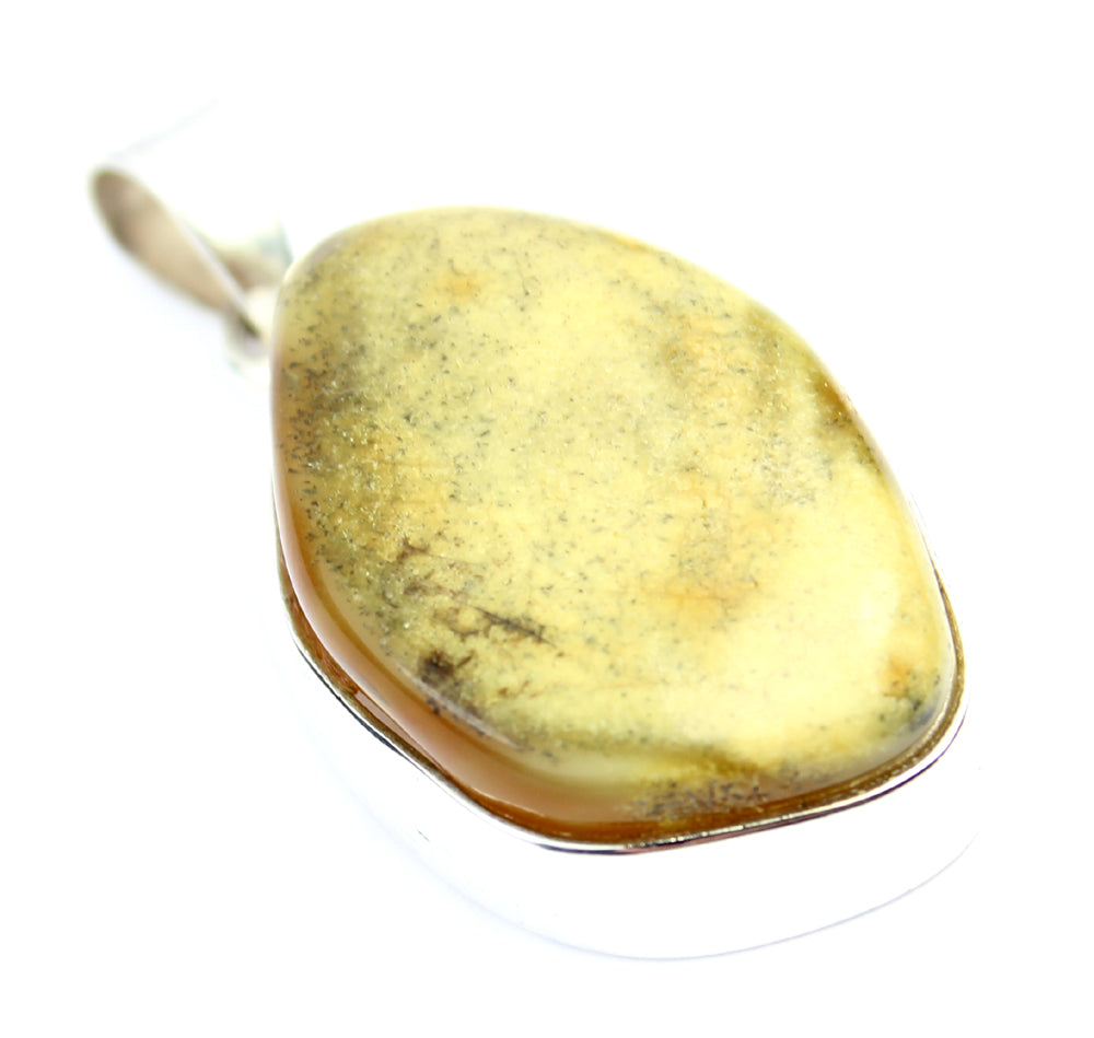 925 Sterling Silver & Genuine Lemon Baltic Amber Exlusive Unique Pendant - PD1345