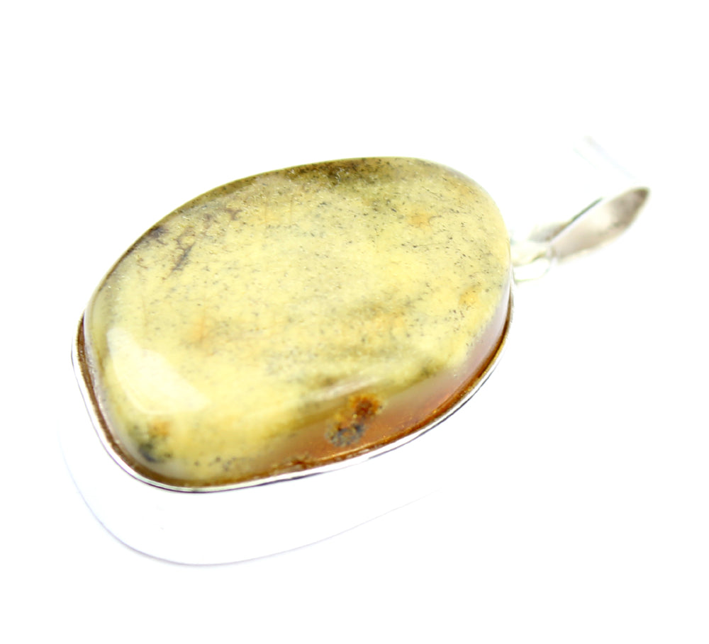 925 Sterling Silver & Genuine Lemon Baltic Amber Exlusive Unique Pendant - PD1345