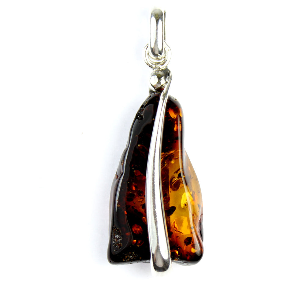 925 Sterling Silver & Genuine Cognac Baltic Amber Exlusive Unique Pendant - PD1530