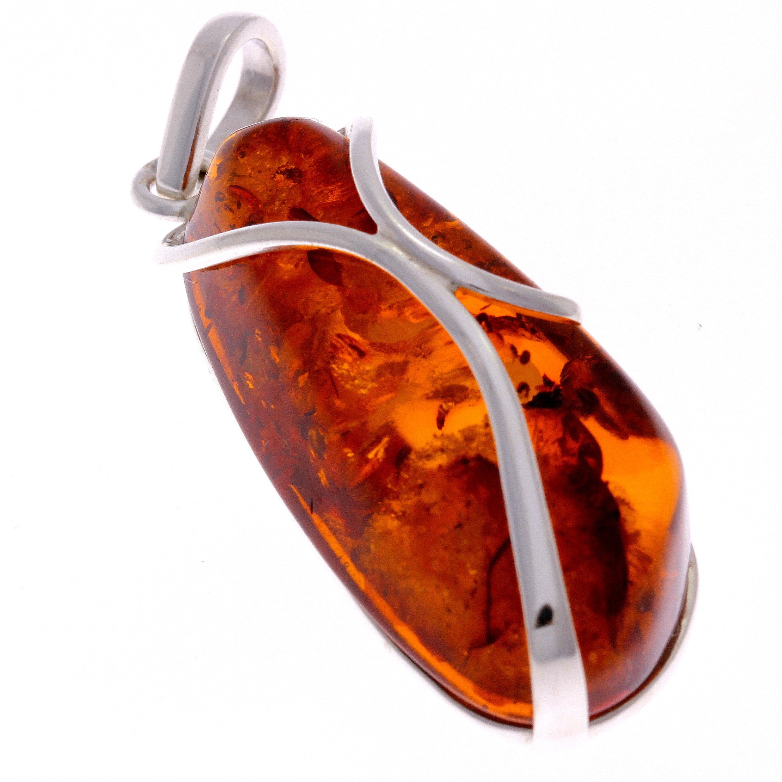 925 Sterling Silver & Genuine Cognac Baltic Amber Exlusive Unique Pendant - PD1750