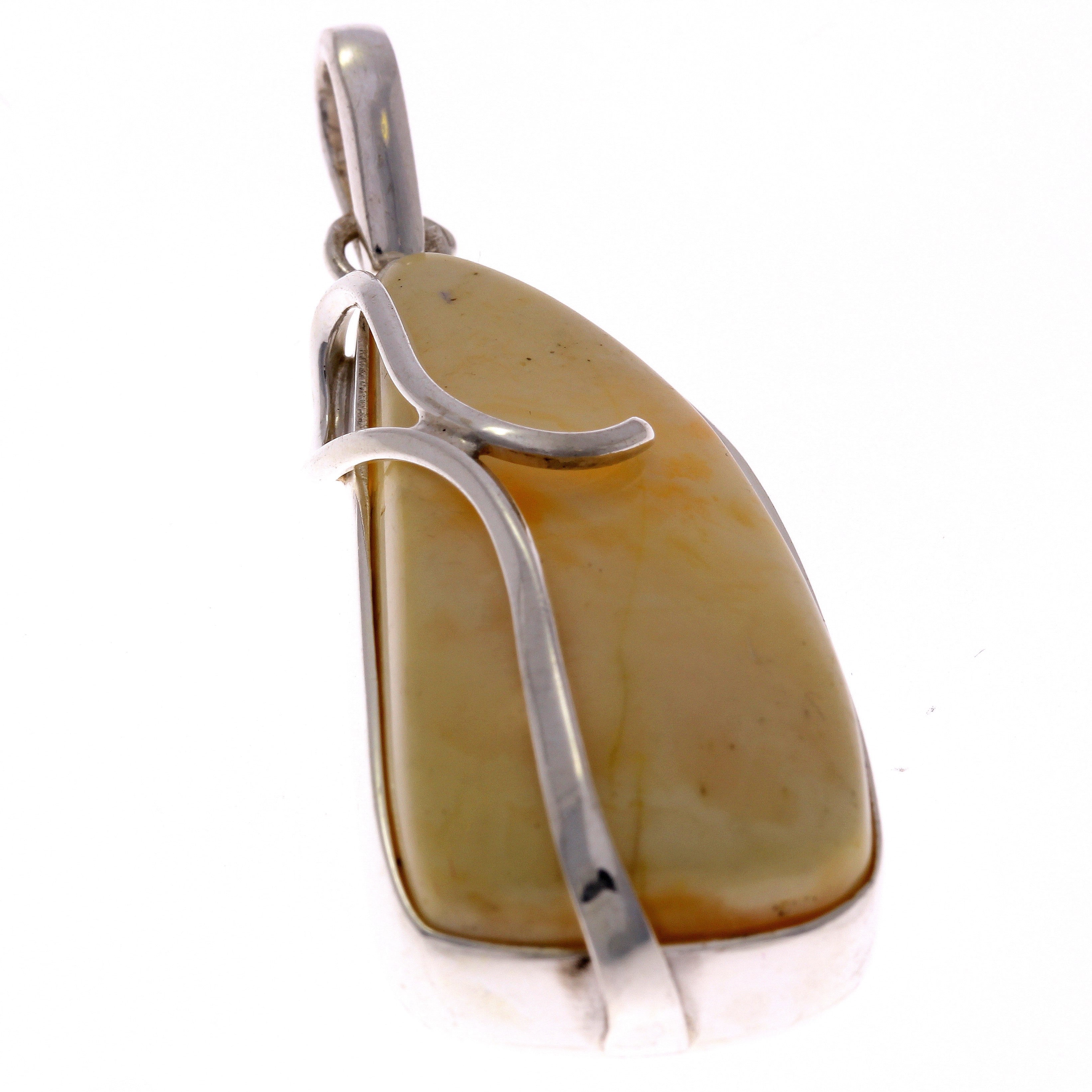 925 Sterling Silver & Genuine Lemon Baltic Amber Exlusive Unique Pendant - PD1761