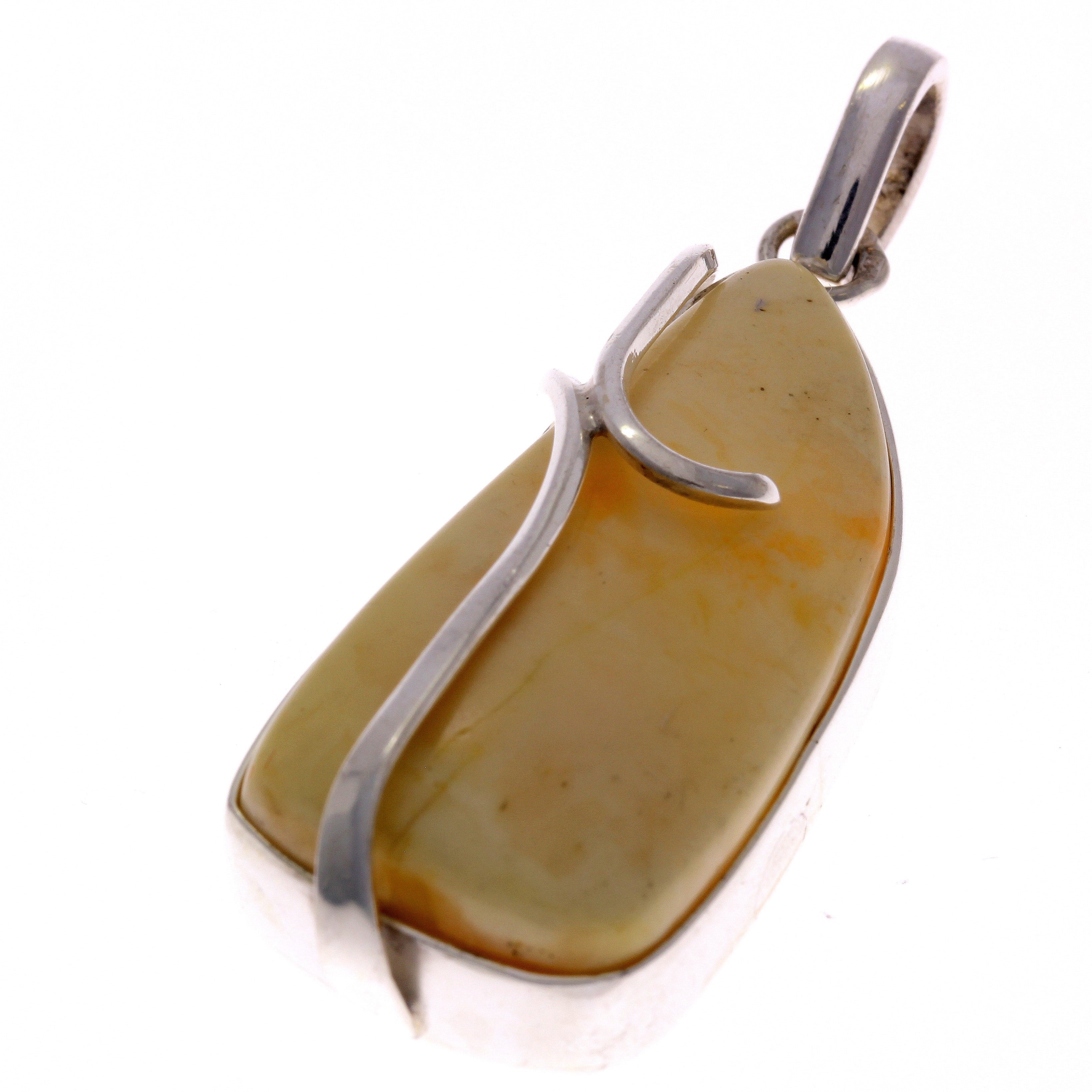 925 Sterling Silver & Genuine Lemon Baltic Amber Exlusive Unique Pendant - PD1761