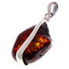 925 Sterling Silver & Genuine Cognac Baltic Amber Exlusive Unique Pendant - PD1803