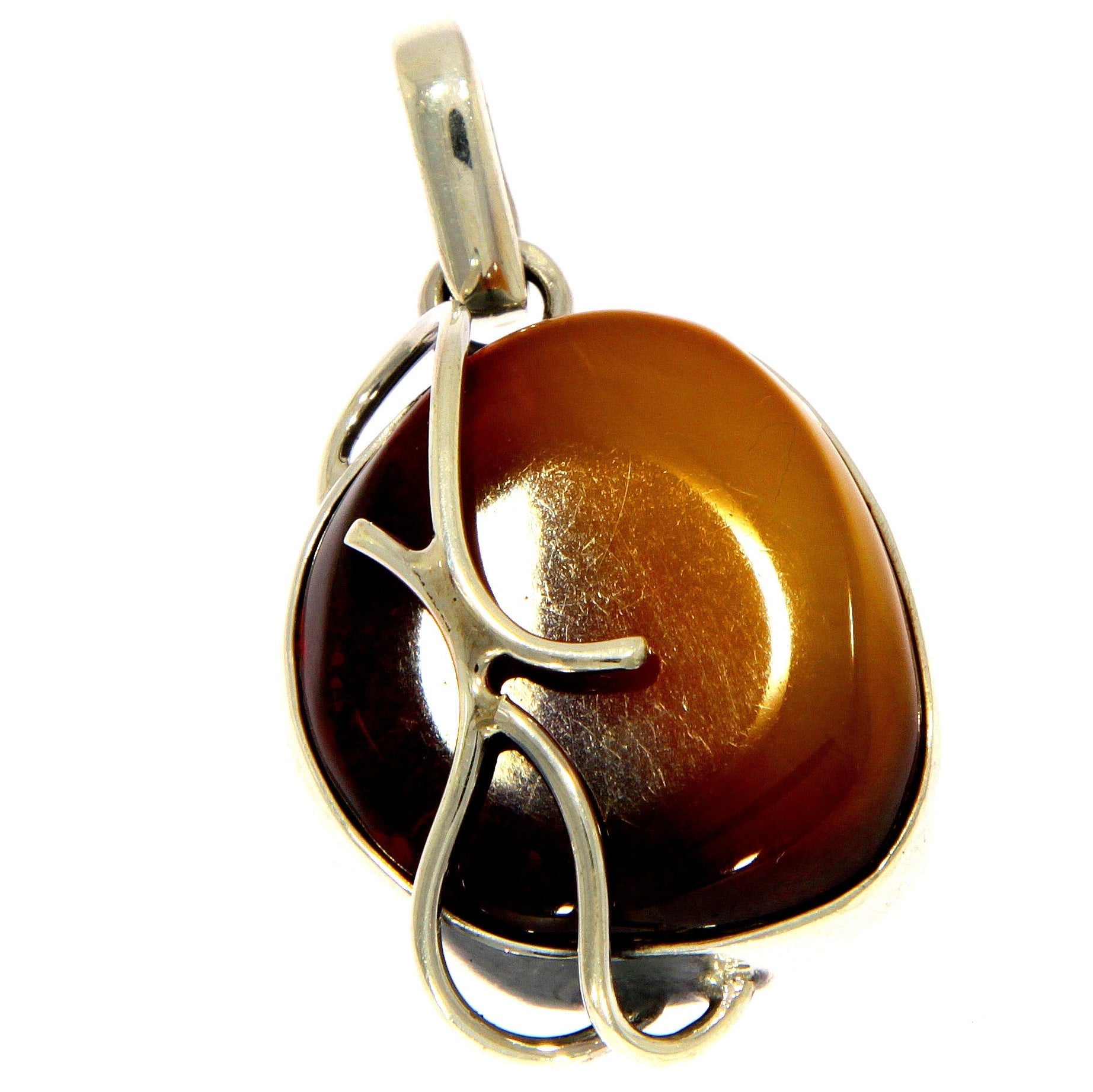 925 Sterling Silver & Genuine Green Baltic Amber Exlusive Unique Pendant - PD1915