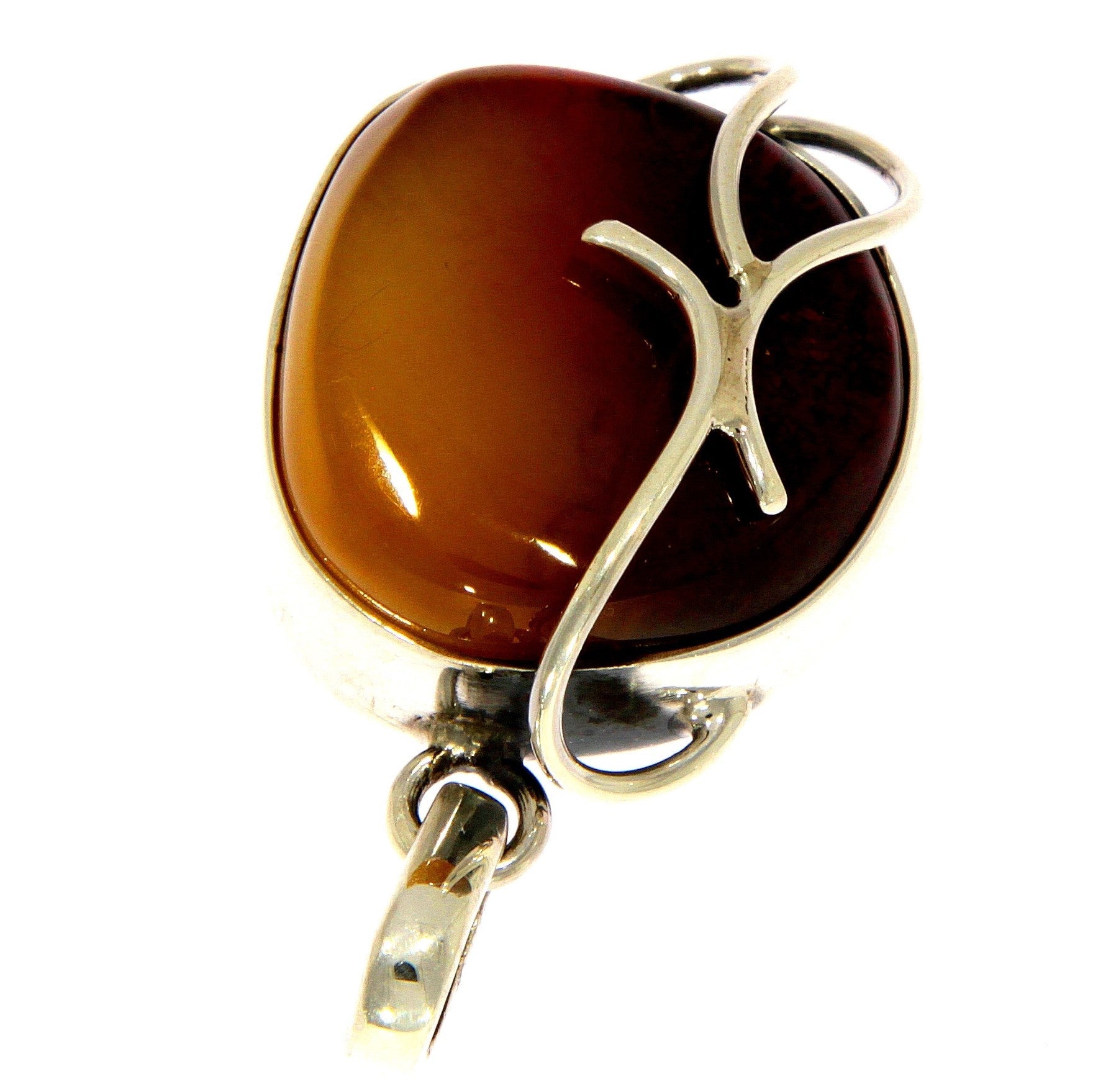 925 Sterling Silver & Genuine Green Baltic Amber Exlusive Unique Pendant - PD1915